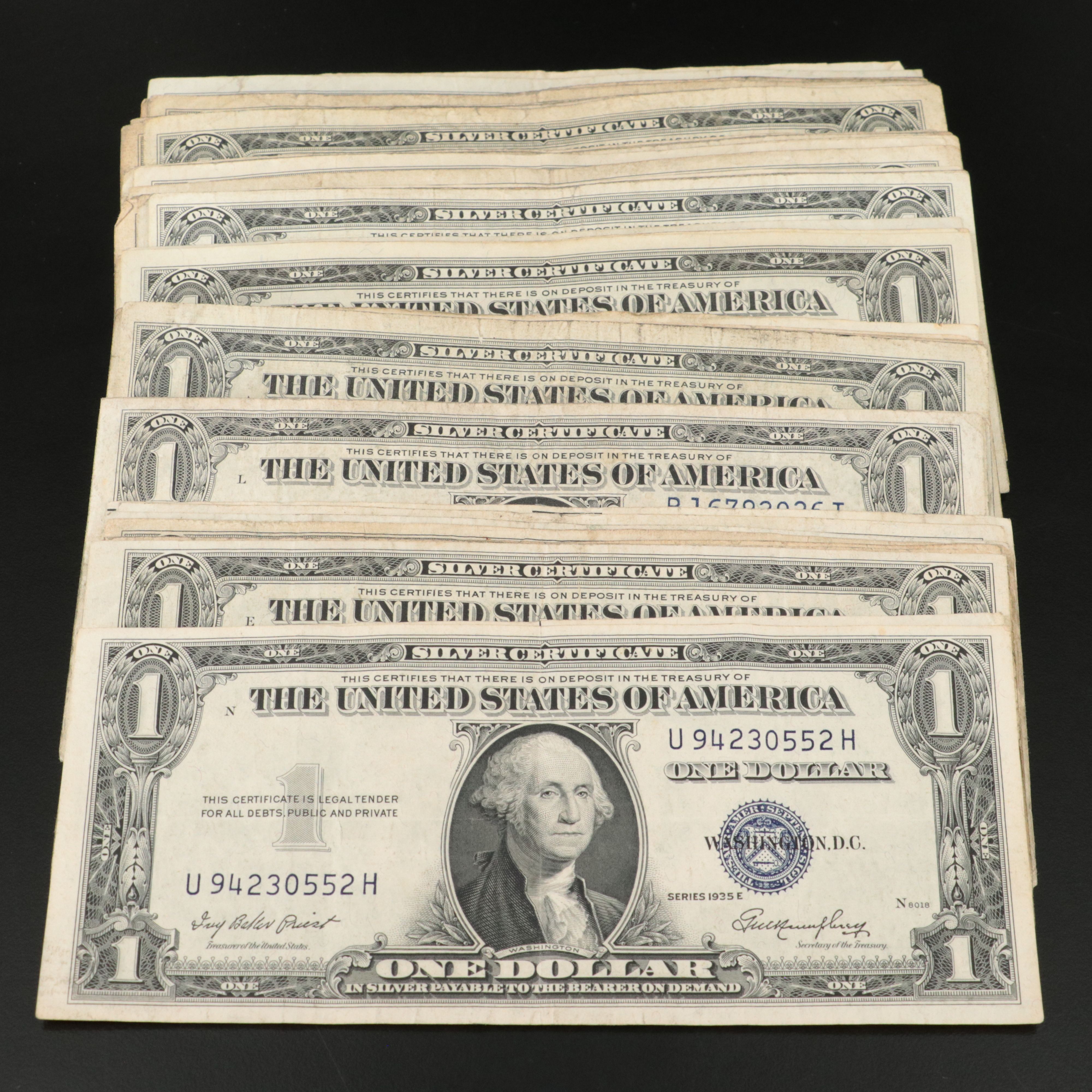 Collection of 75 Assorted 1935 and 1957 One Dollar Silver Certificates