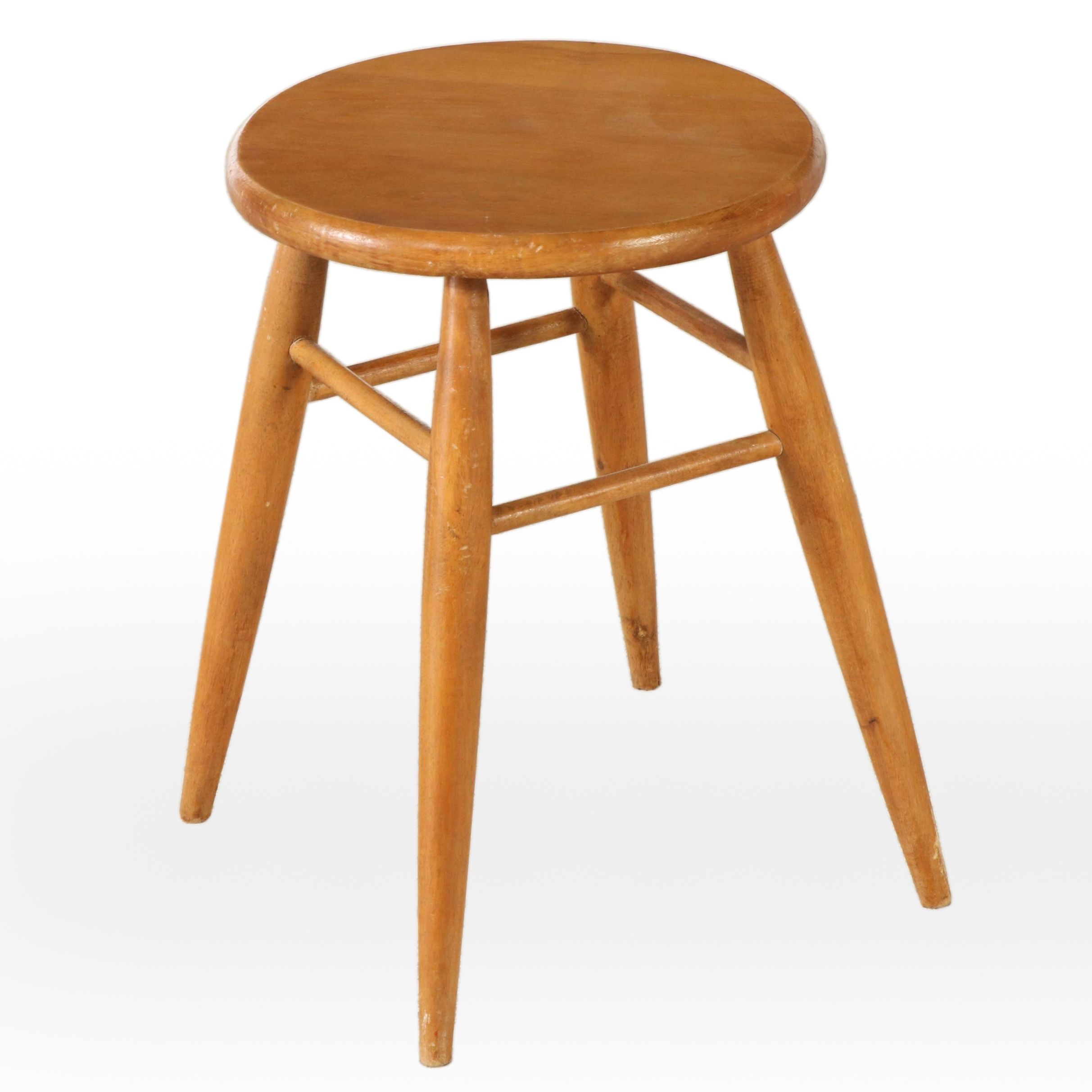 Spindle Leg Wood Stool, 20th Century