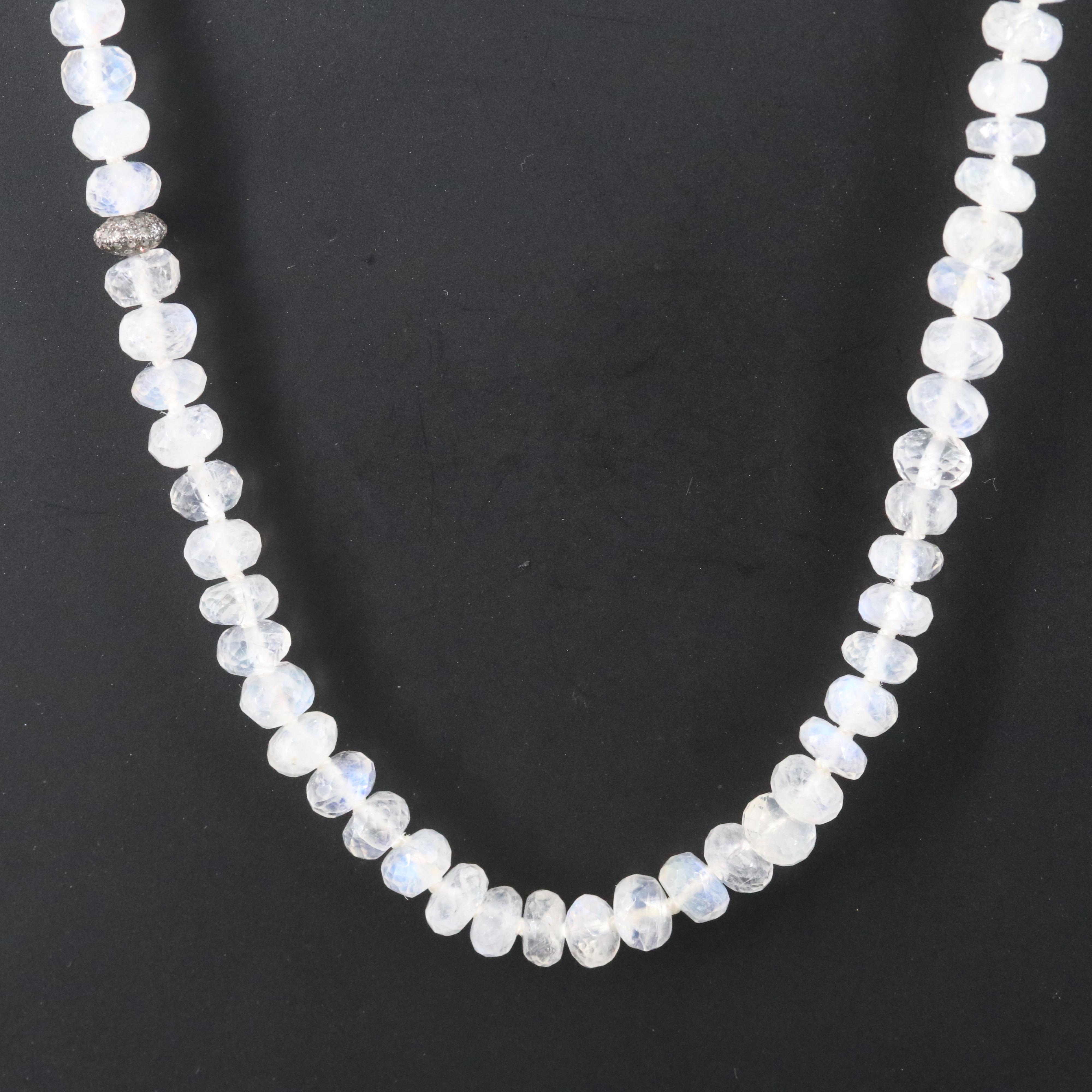 Sheryl Lowe Sterling Rainbow Moonstone and Diamond Accented Necklace