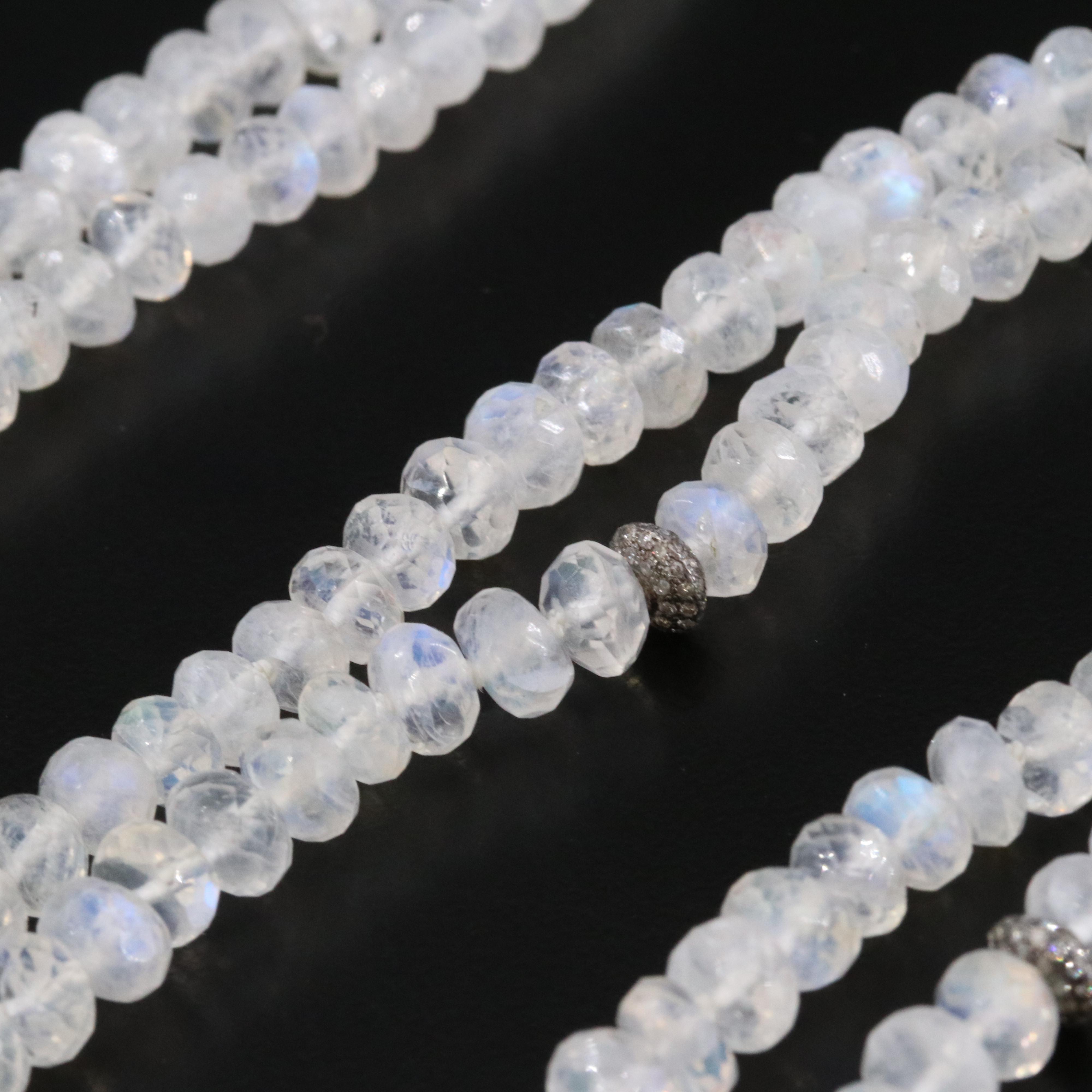 Sheryl Lowe Sterling Rainbow Moonstone and Diamond Accented Necklace