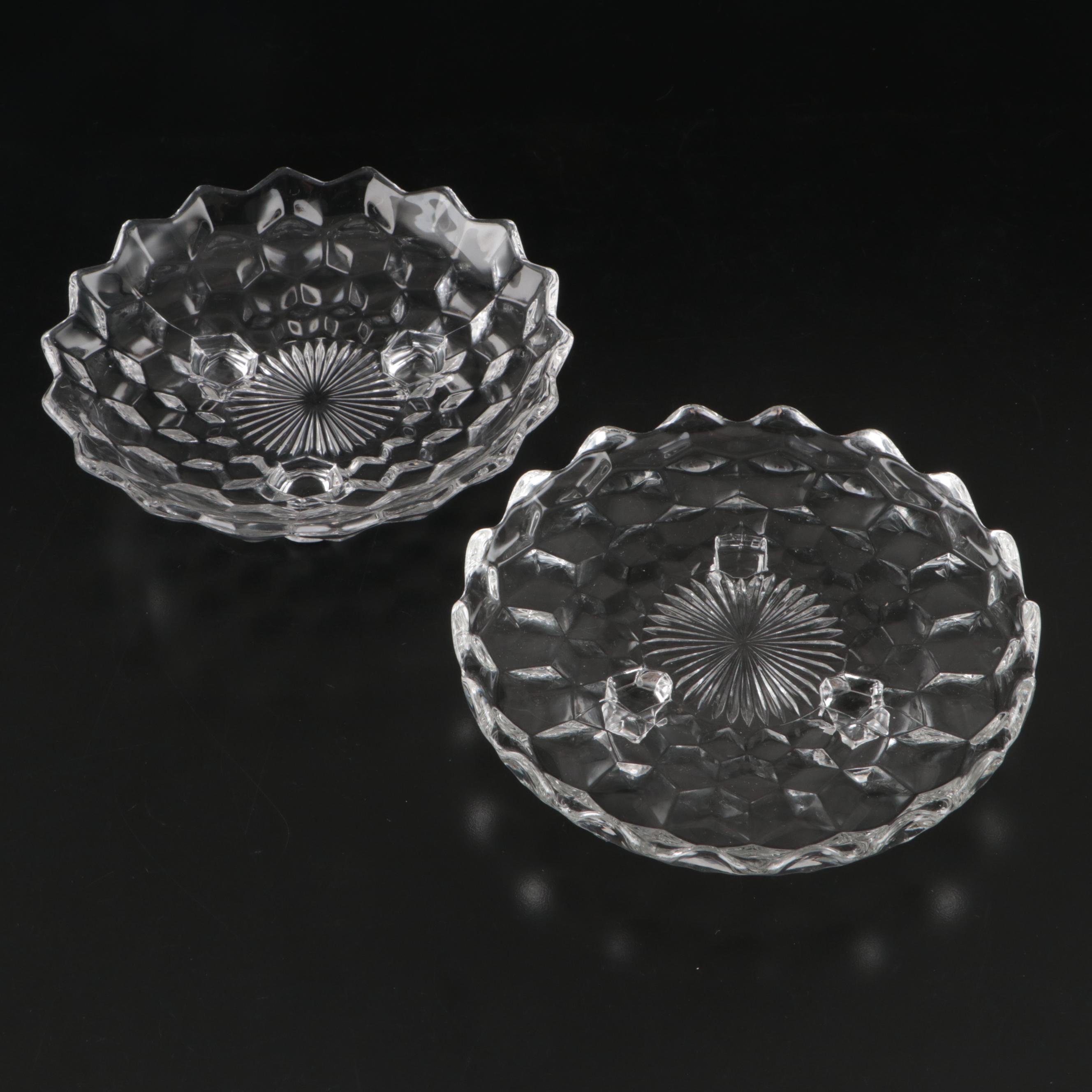 Fostoria "American" Clear Glass Serveware, Vase, and Candlesticks, 20th Century