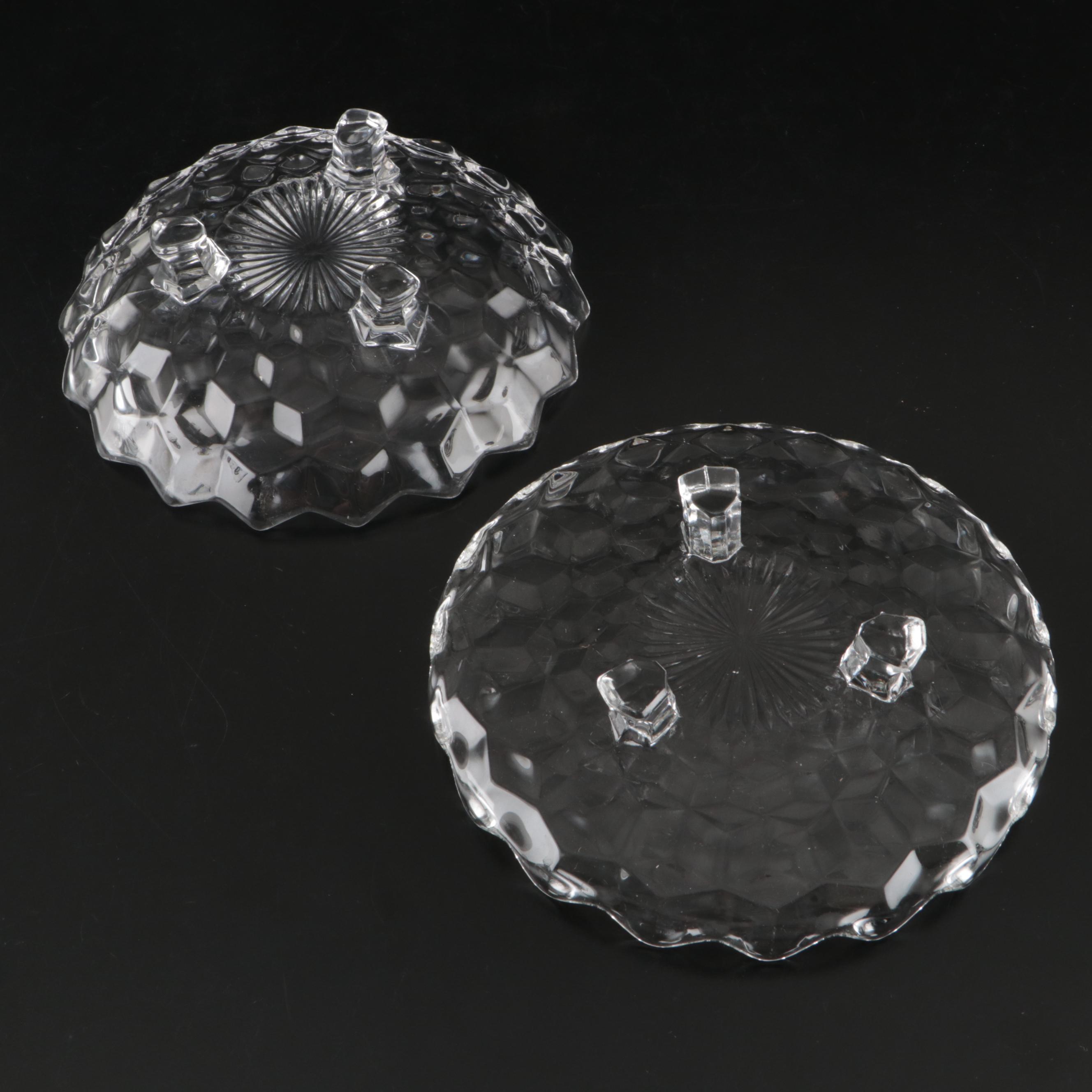 Fostoria "American" Clear Glass Serveware, Vase, and Candlesticks, 20th Century