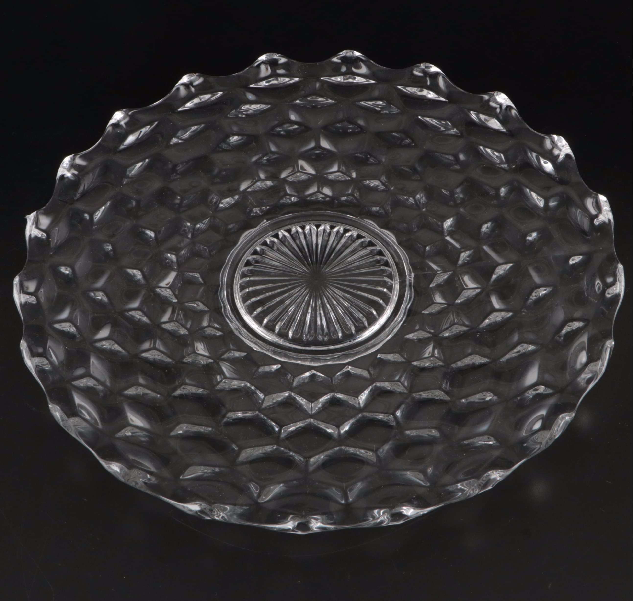 Fostoria "American" Clear Glass Serveware, Vase, and Candlesticks, 20th Century