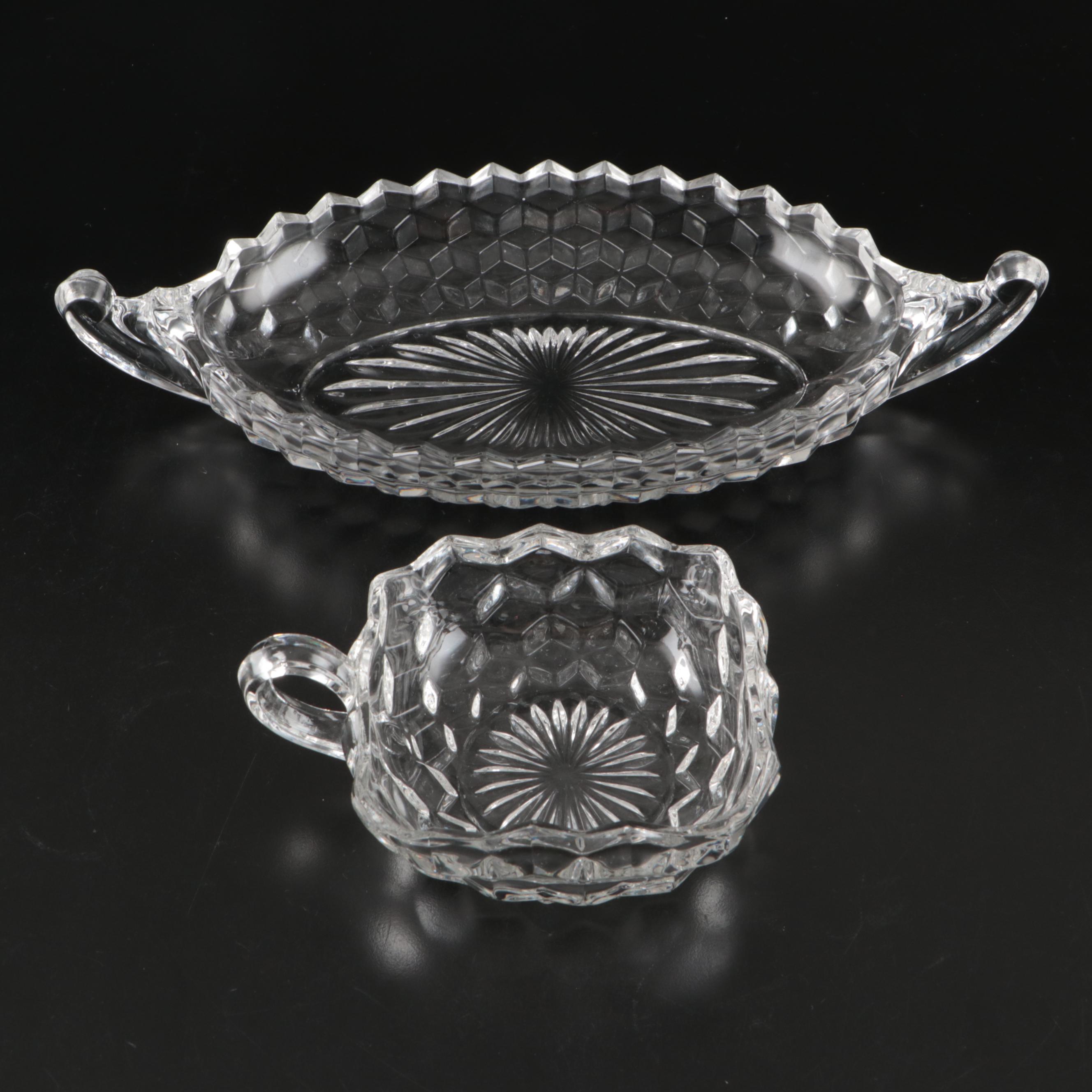 Fostoria "American" Clear Glass Serveware, Vase, and Candlesticks, 20th Century