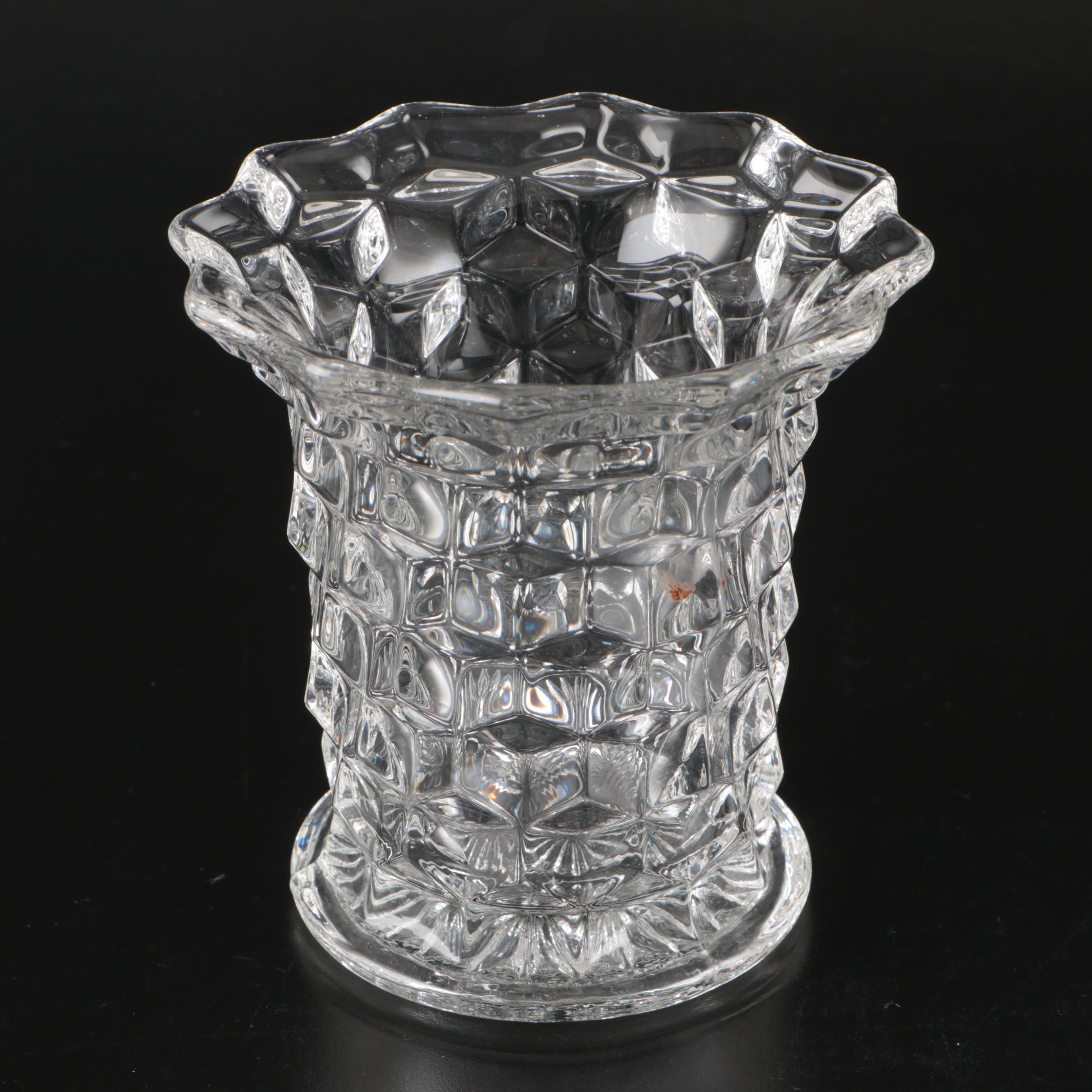 Fostoria "American" Clear Glass Serveware, Vase, and Candlesticks, 20th Century