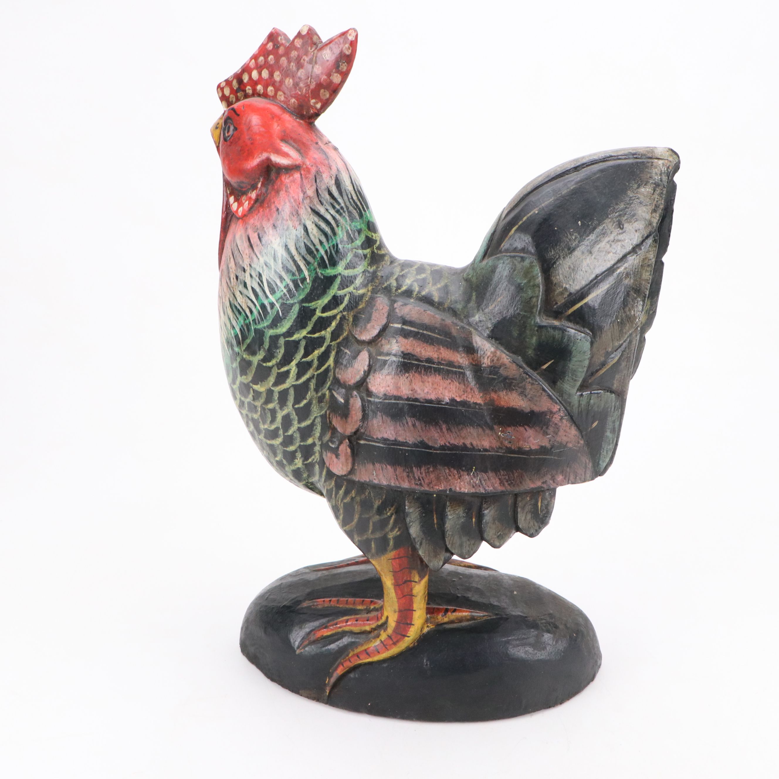 Polychrome Wooden Rooster