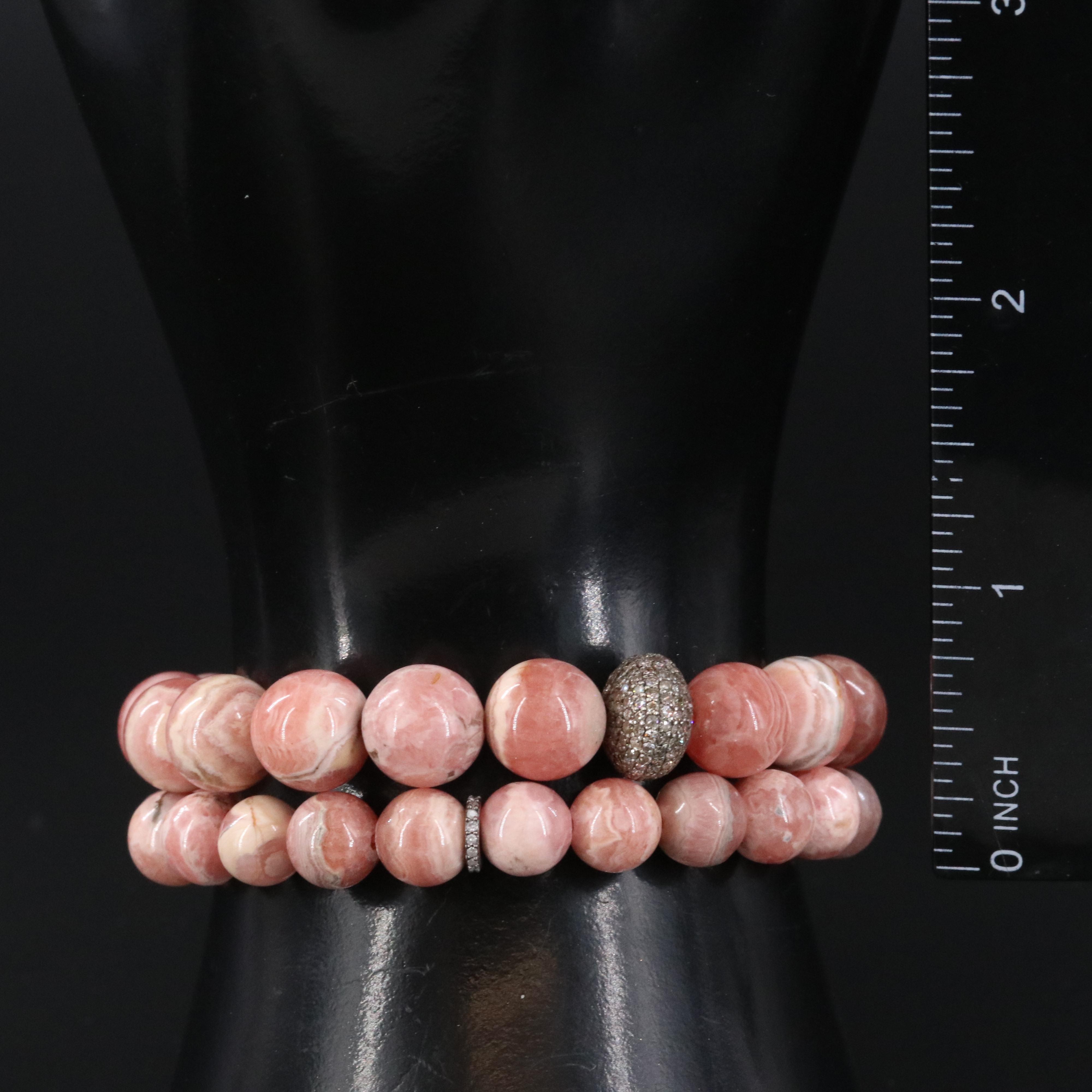 Sheryl Lowe Sterling Rhodochrosite Bracelets with Pavé Diamond Bead Accents