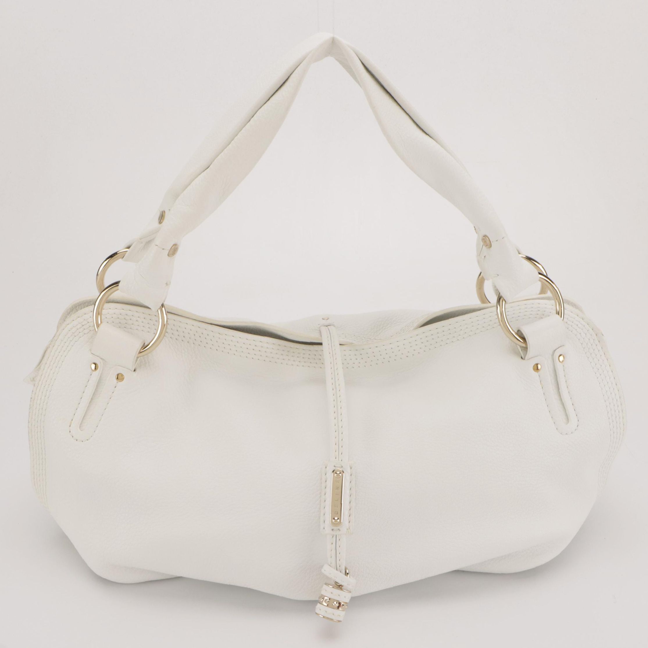 Celine White Calfskin Grain Leather Bittersweet Hobo Bag