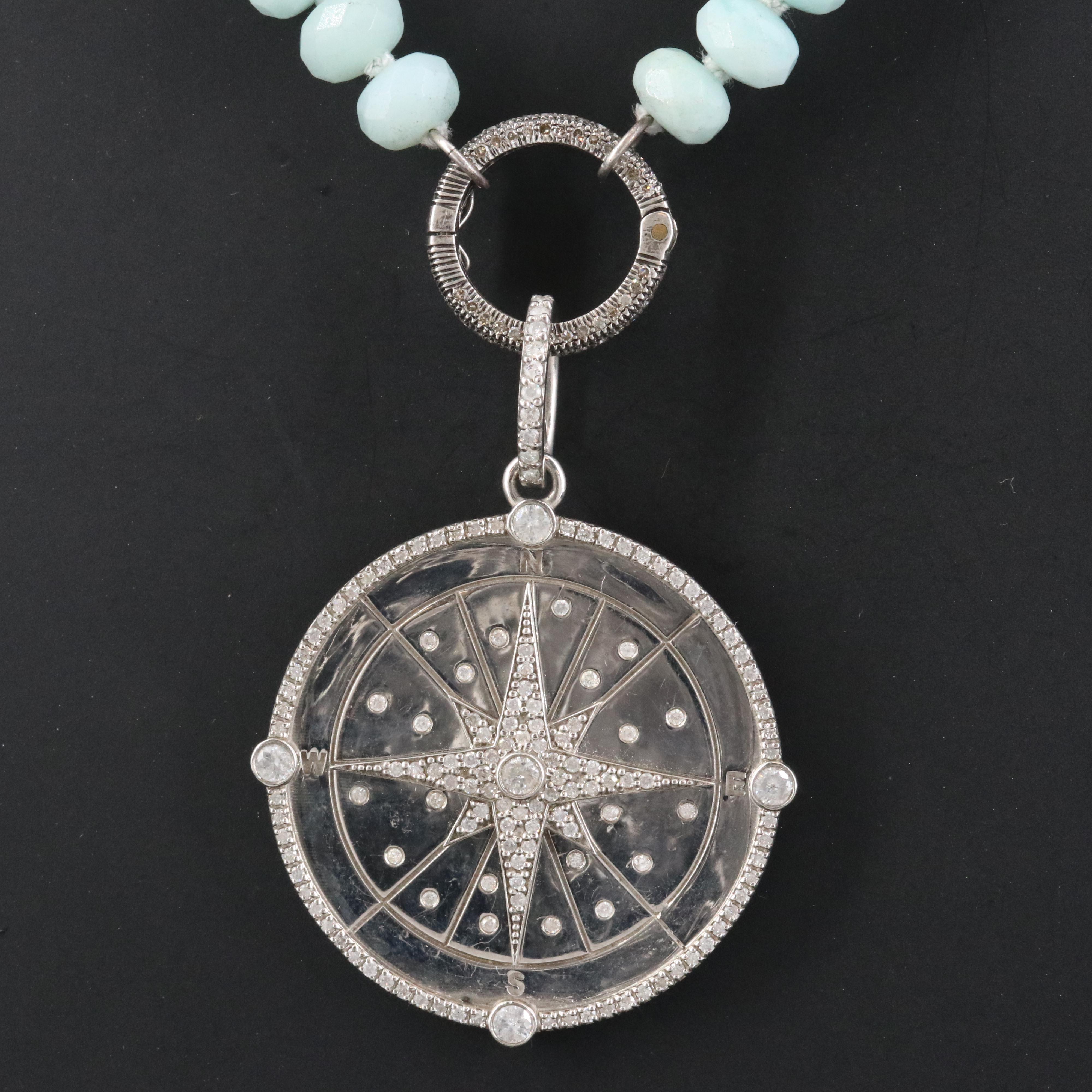 Sheryl Lowe Sterling Aquamarine Necklace with Diamond Compass Pendant
