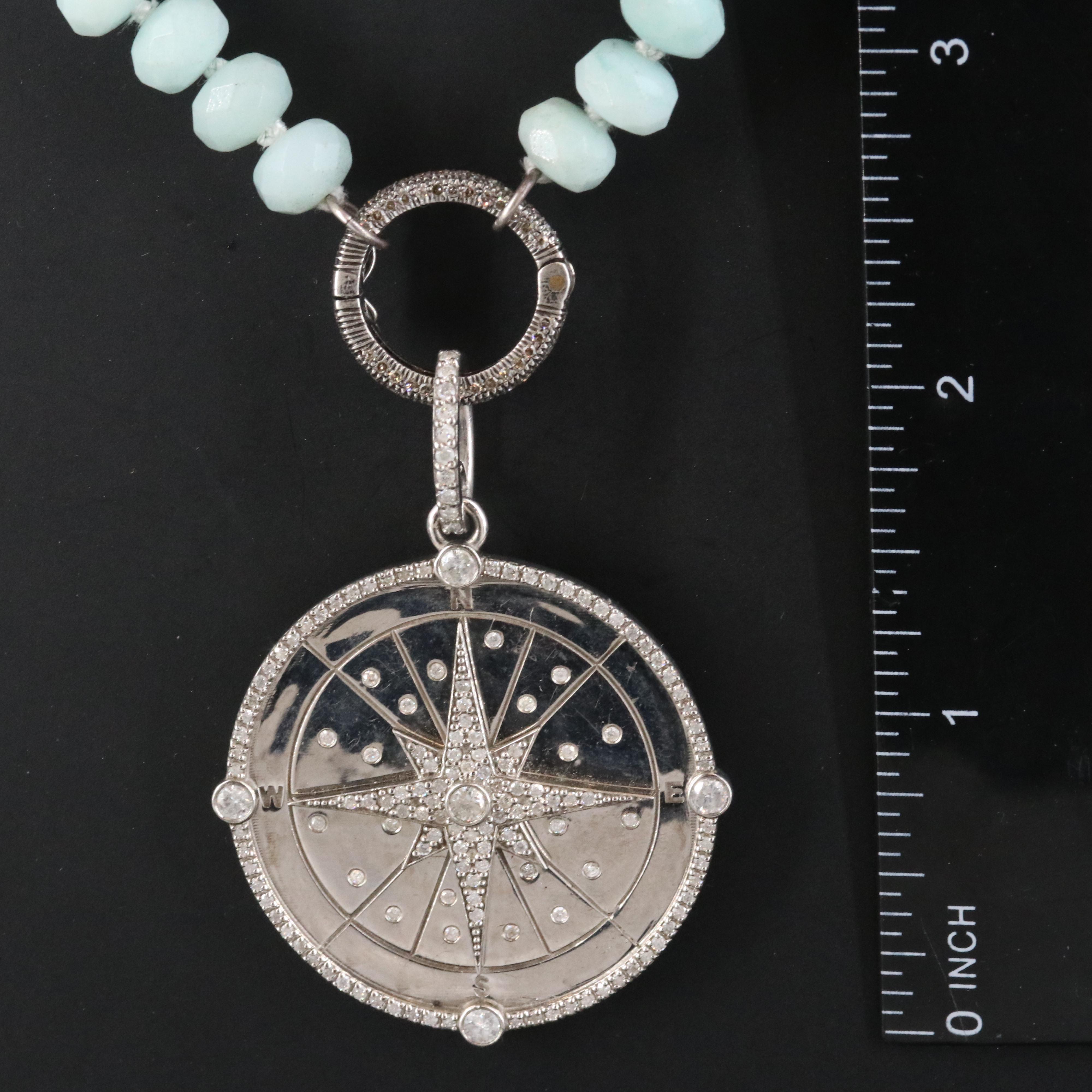 Sheryl Lowe Sterling Aquamarine Necklace with Diamond Compass Pendant