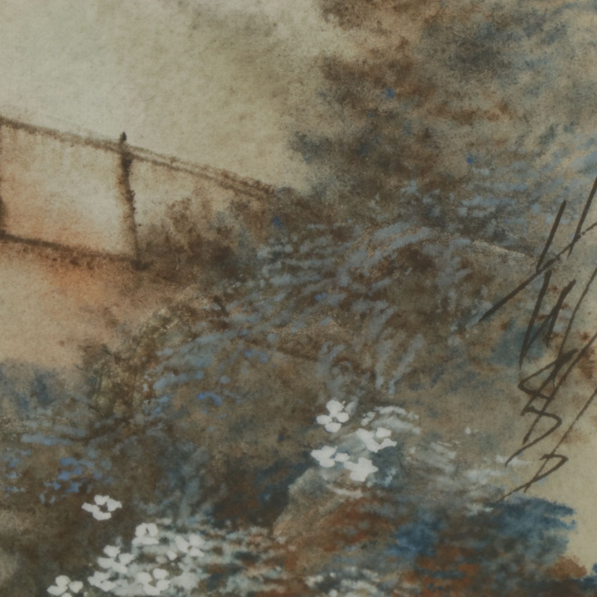 Chinese Watercolor and Ink Wash Diptych of a Garden Scene with Perched Birds