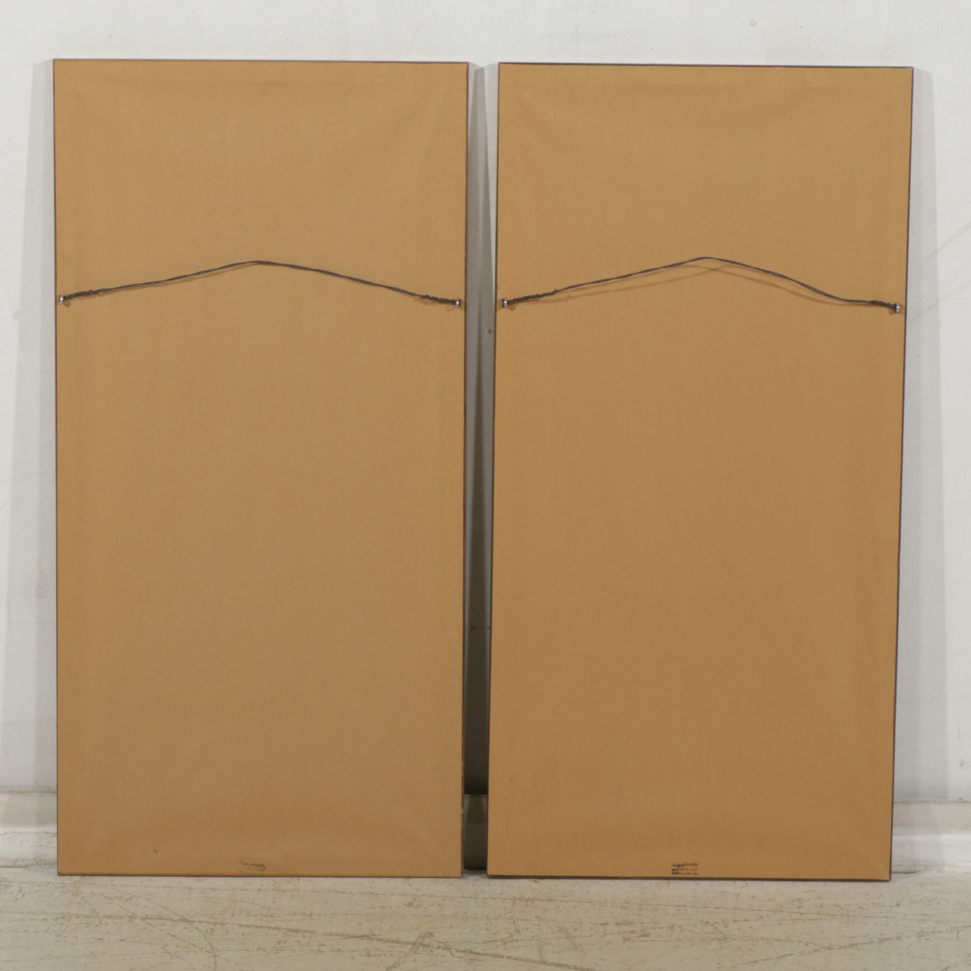 Chinese Watercolor and Ink Wash Diptych of a Garden Scene with Perched Birds