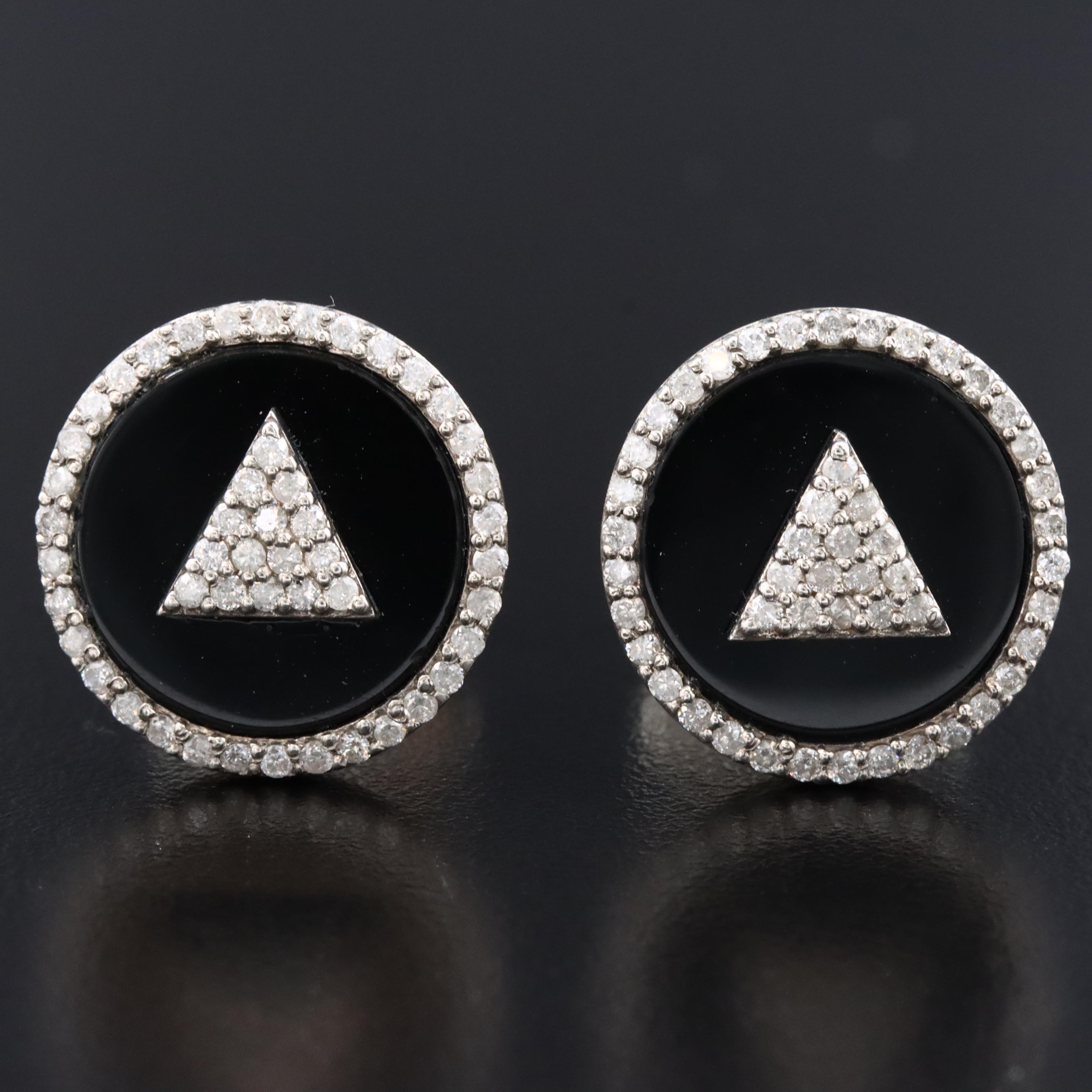 Sterling Black Onyx and Diamond Cufflinks Attributed to Sheryl Lowe