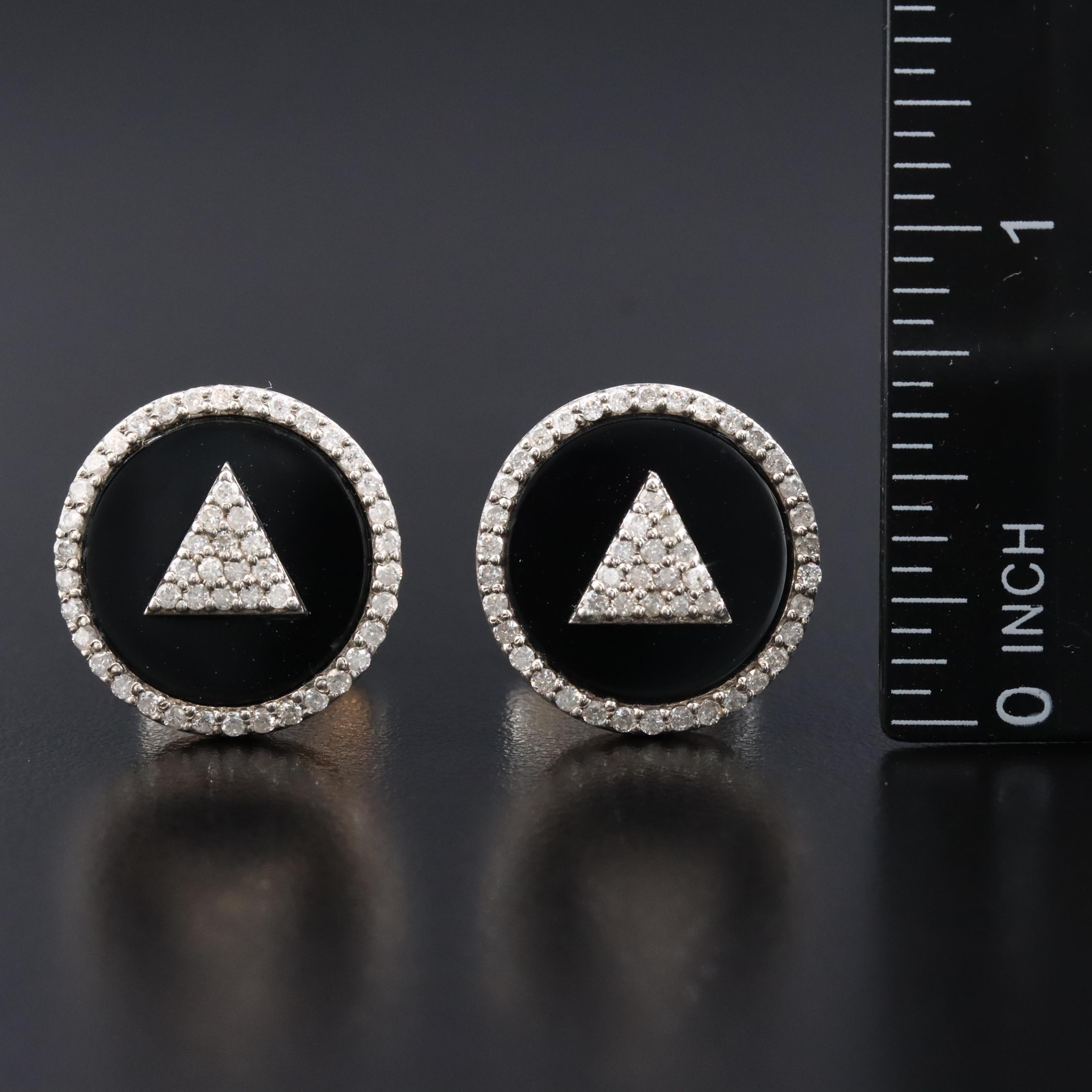 Sterling Black Onyx and Diamond Cufflinks Attributed to Sheryl Lowe