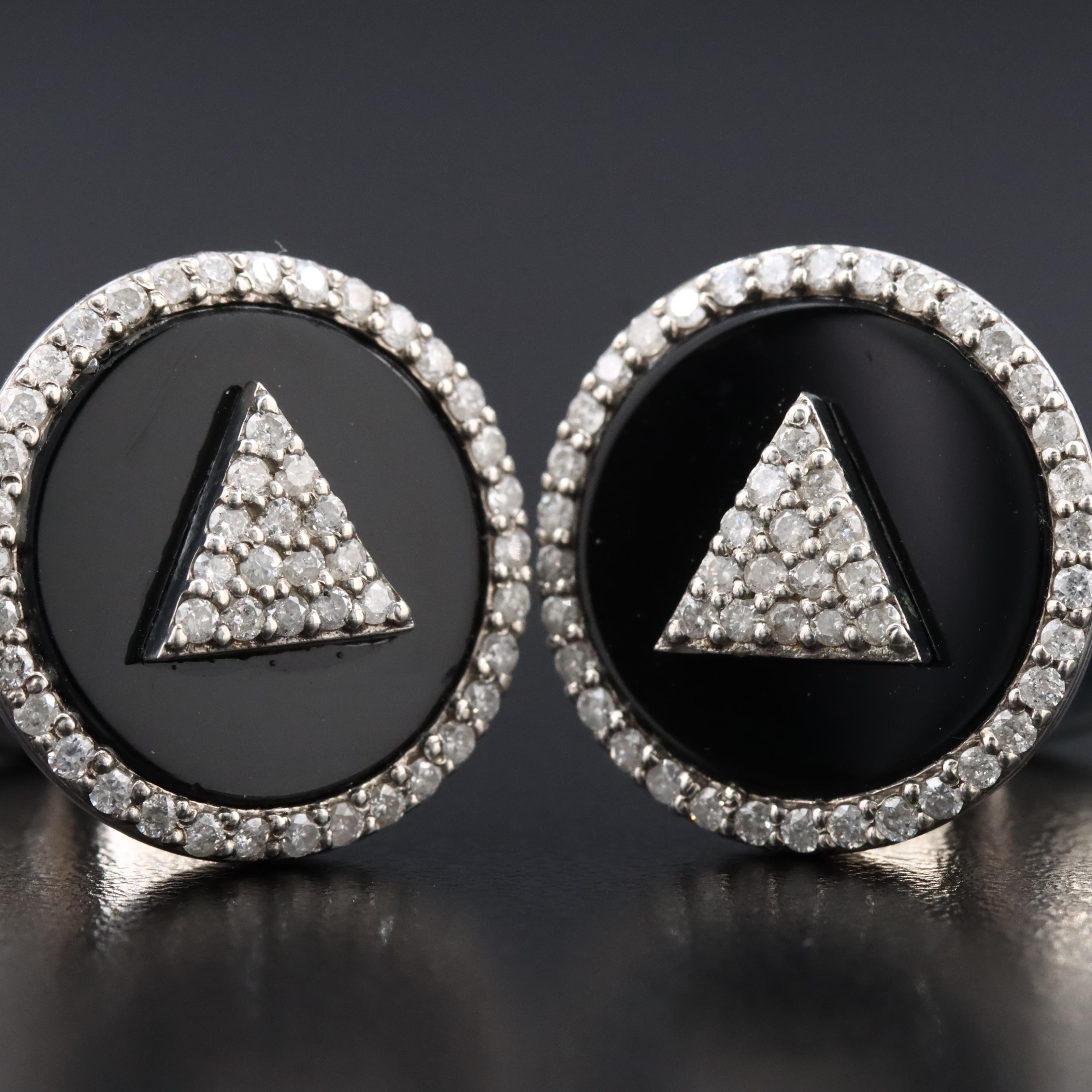 Sterling Black Onyx and Diamond Cufflinks Attributed to Sheryl Lowe