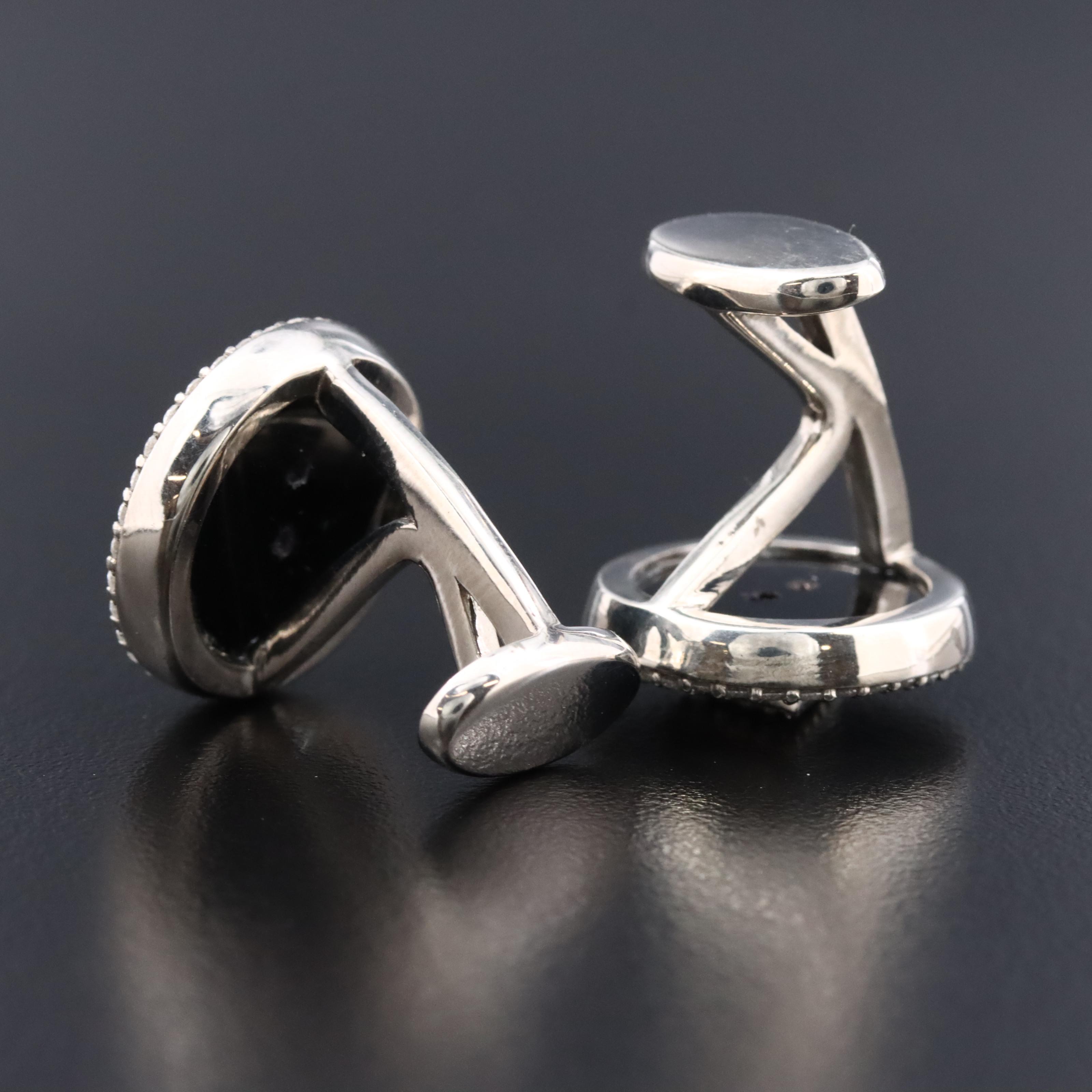 Sterling Black Onyx and Diamond Cufflinks Attributed to Sheryl Lowe