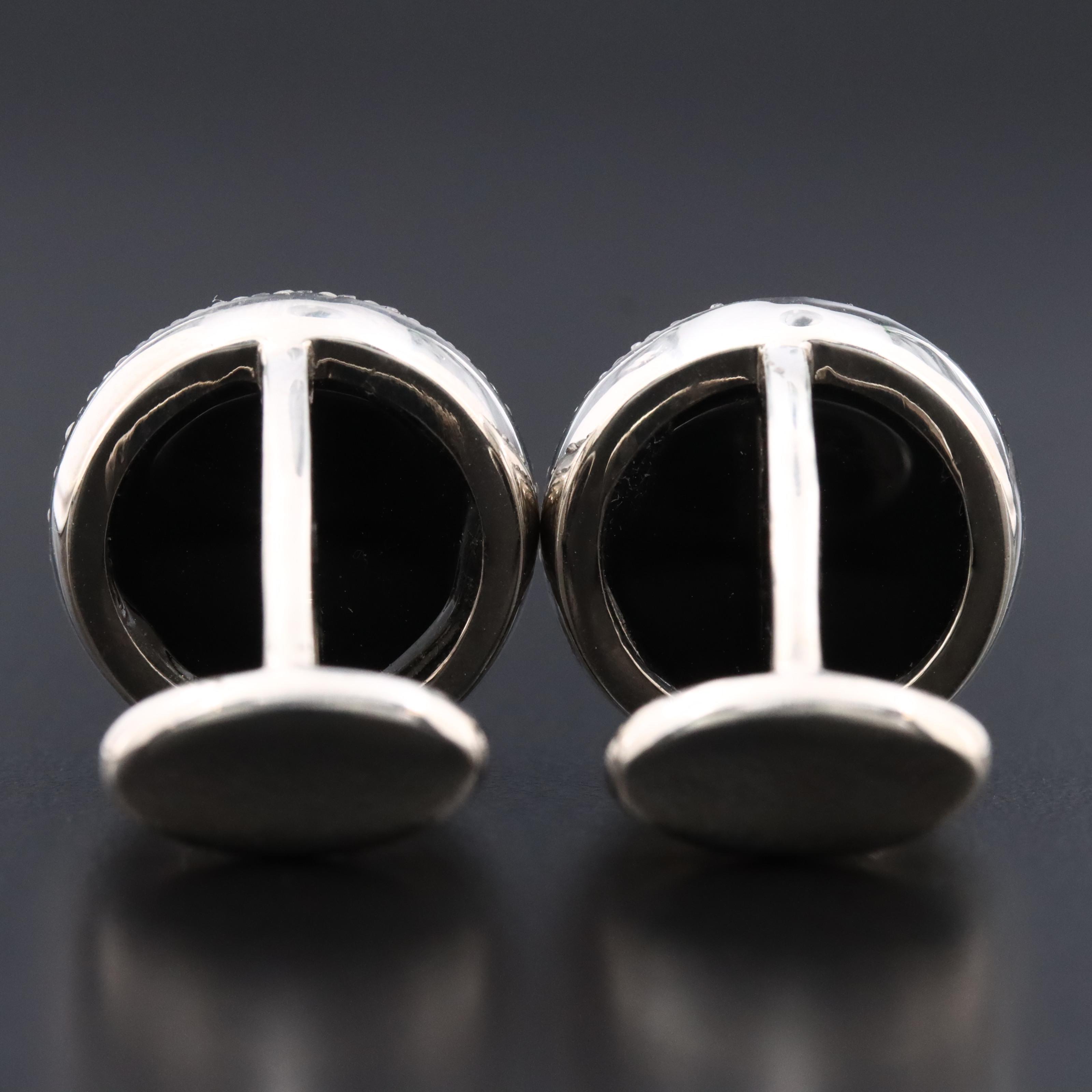 Sterling Black Onyx and Diamond Cufflinks Attributed to Sheryl Lowe