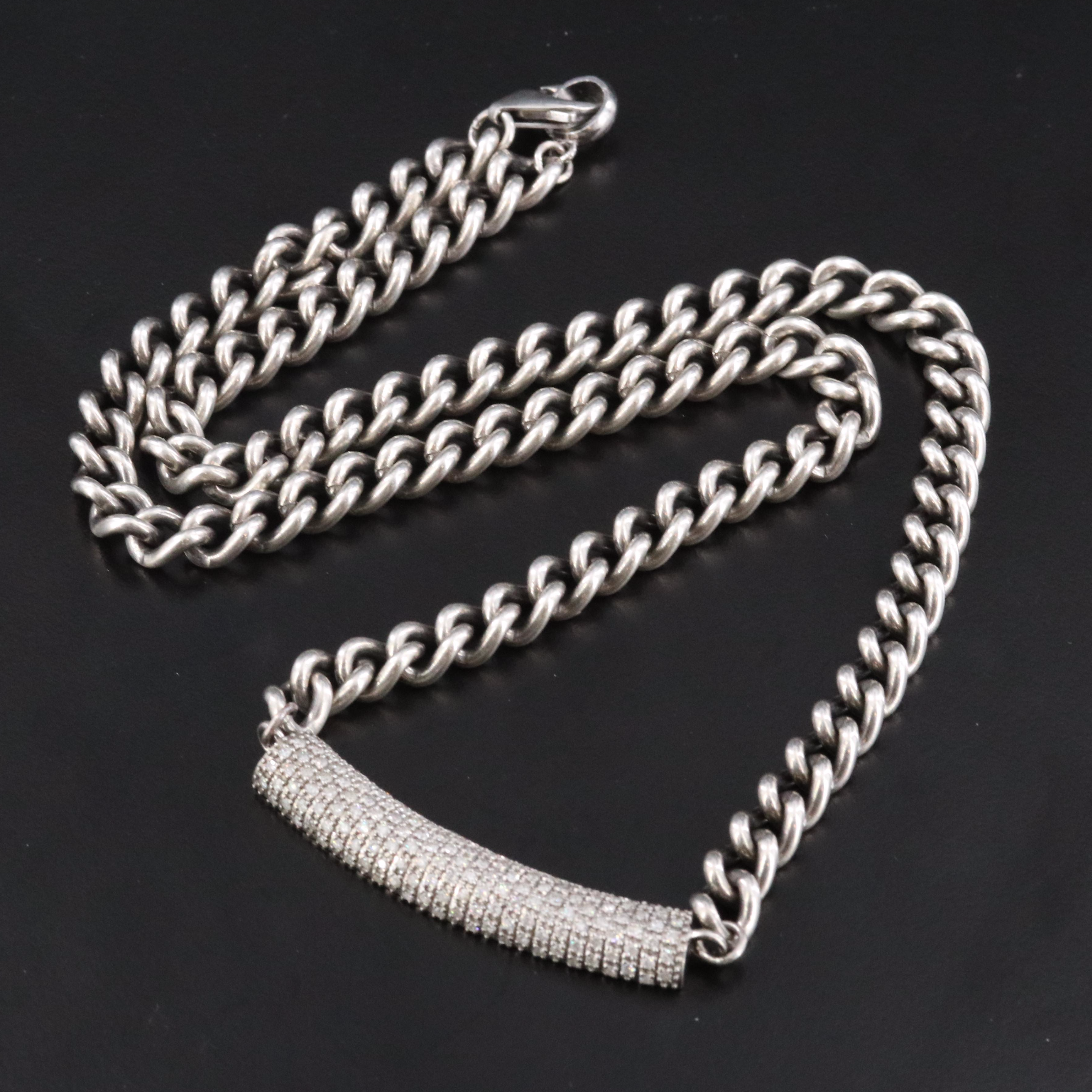 Sheryl Lowe Sterling Diamond Pave Station Necklace