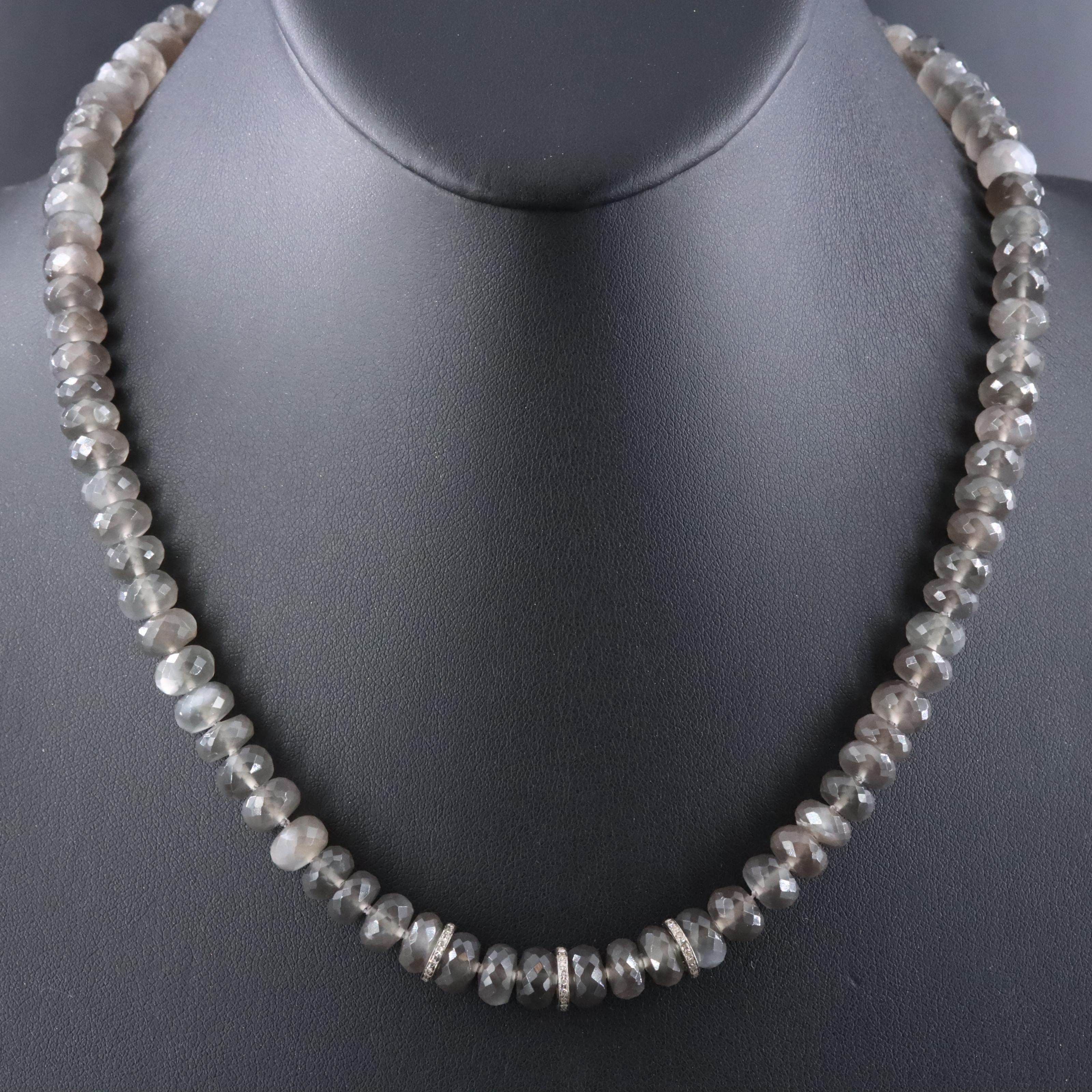 Sheryl Lowe Sterling Gray Moonstone Necklace with Diamond Accent Beads