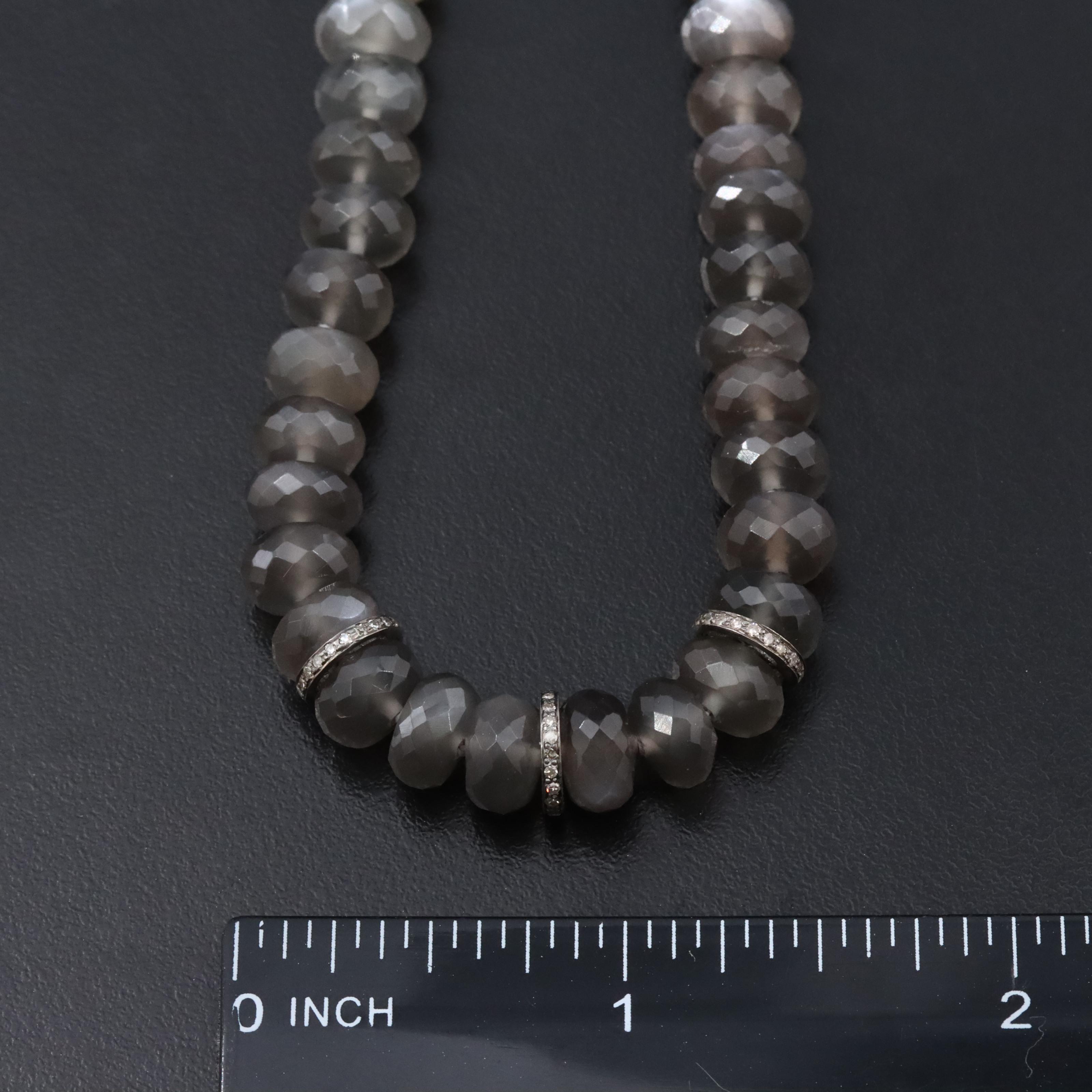 Sheryl Lowe Sterling Gray Moonstone Necklace with Diamond Accent Beads