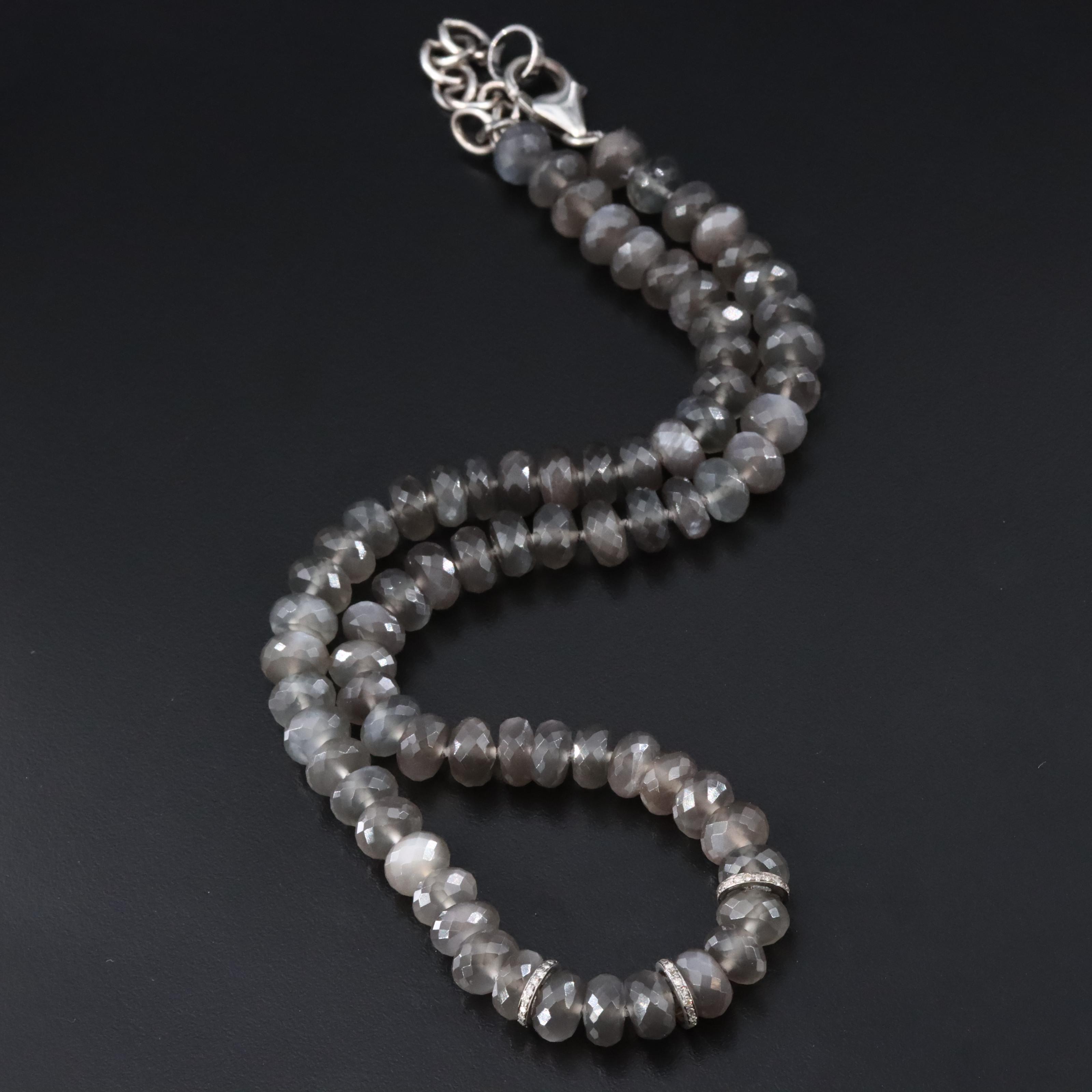 Sheryl Lowe Sterling Gray Moonstone Necklace with Diamond Accent Beads