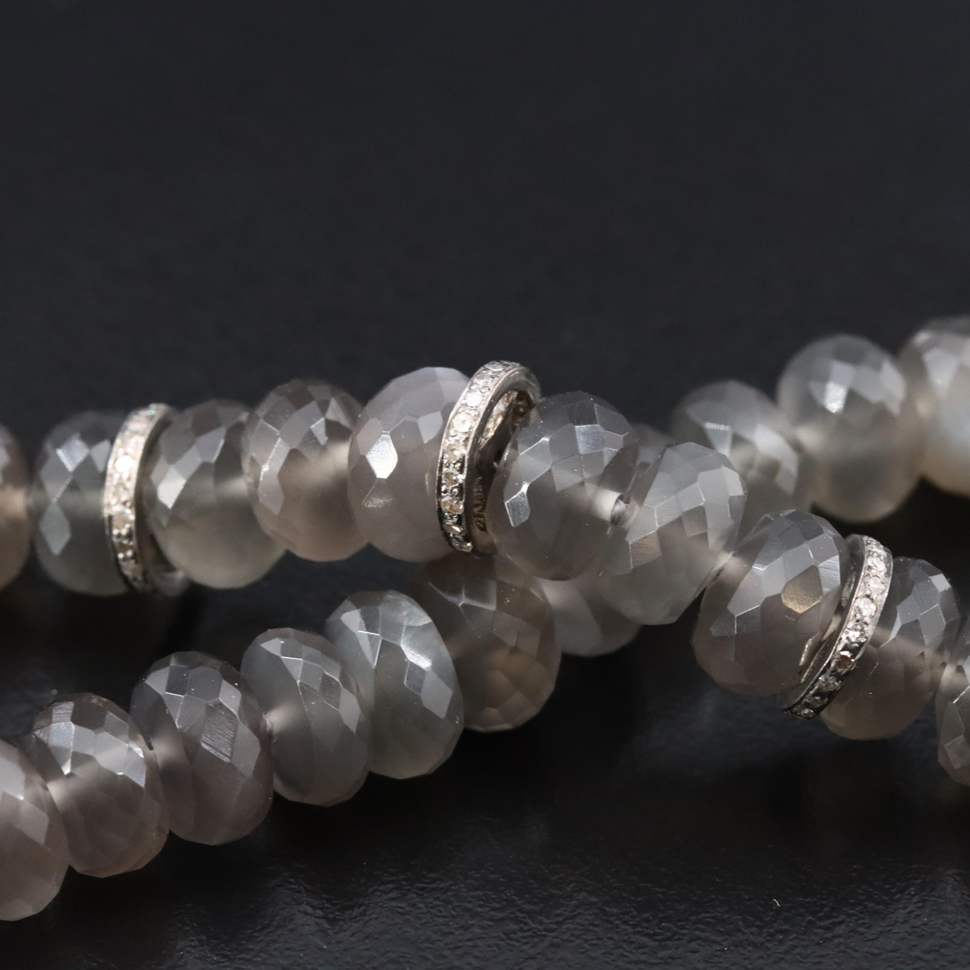 Sheryl Lowe Sterling Gray Moonstone Necklace with Diamond Accent Beads