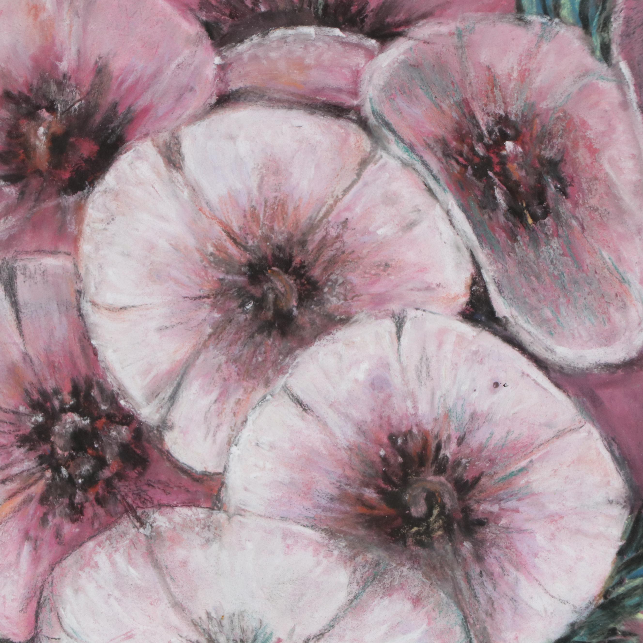 Evelyn K. Meek Floral Still Life Oil Pastel Drawing, 1947