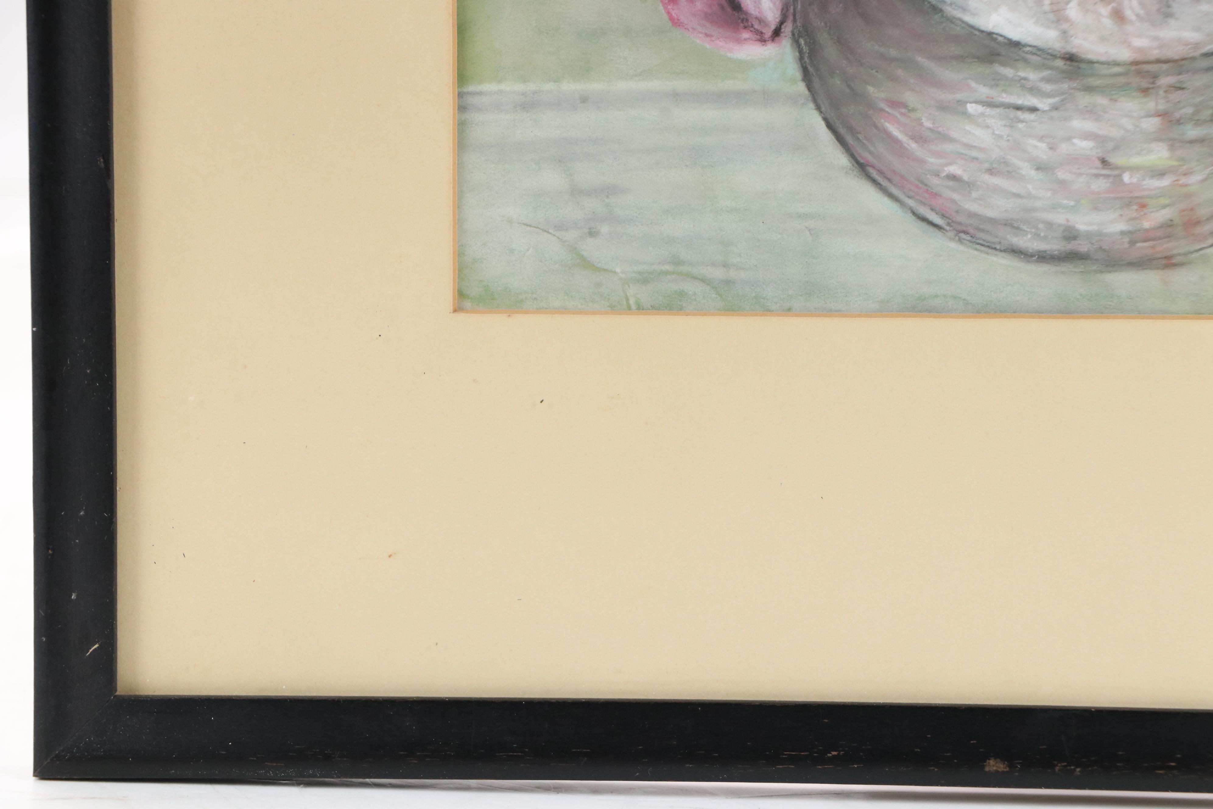 Evelyn K. Meek Floral Still Life Oil Pastel Drawing, 1947