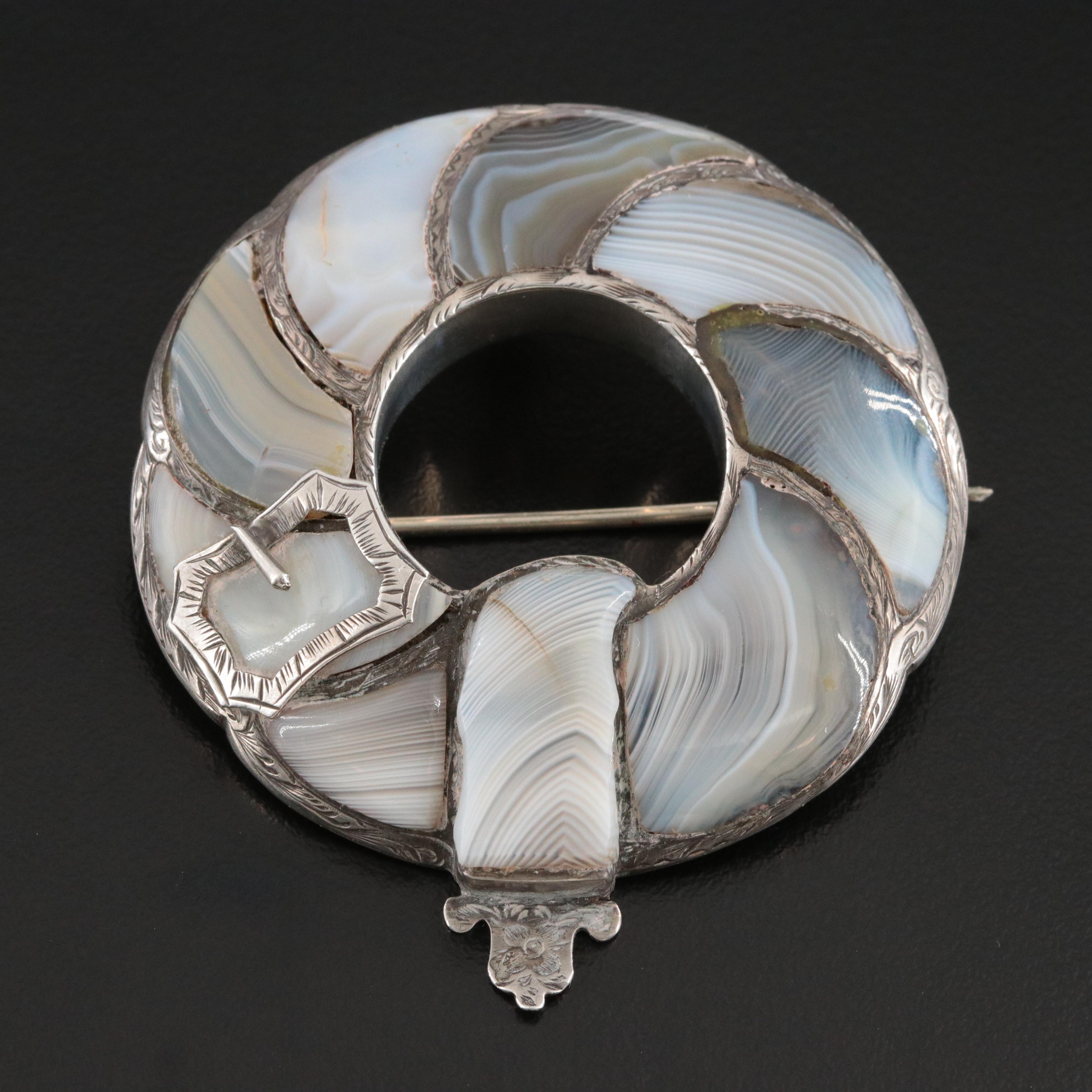 Victorian Scottish 900 Silver Agate Buckle Converter Brooch