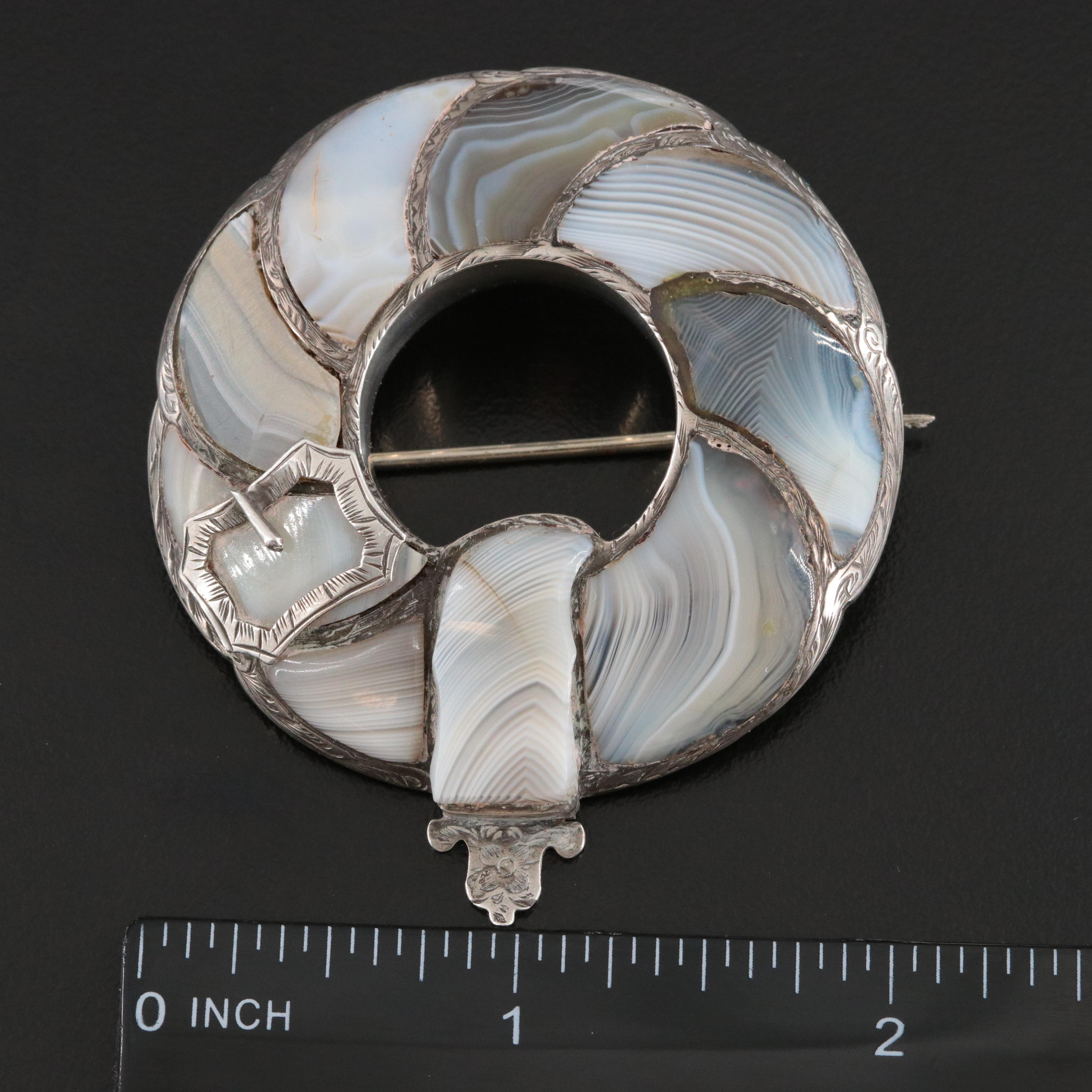 Victorian Scottish 900 Silver Agate Buckle Converter Brooch
