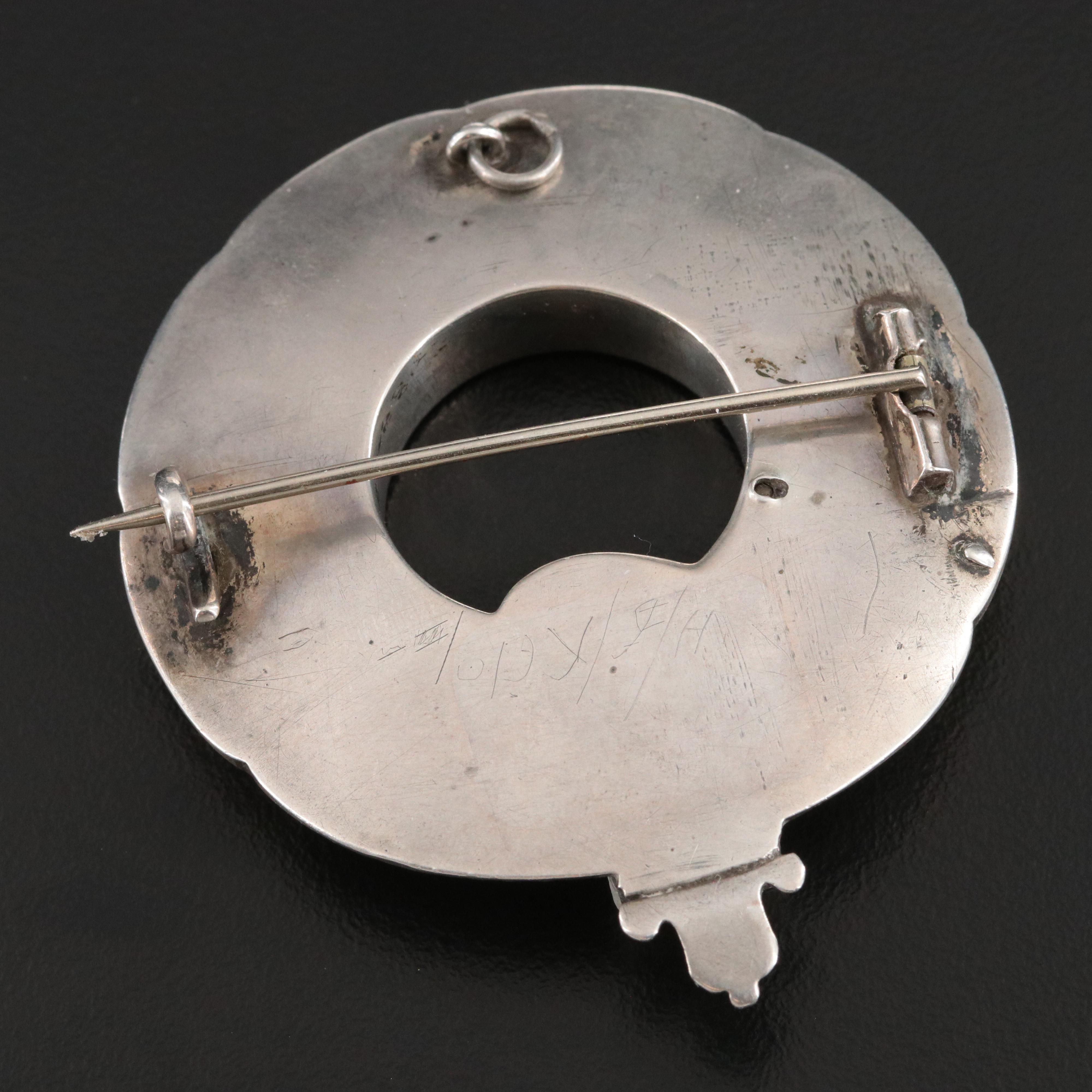 Victorian Scottish 900 Silver Agate Buckle Converter Brooch