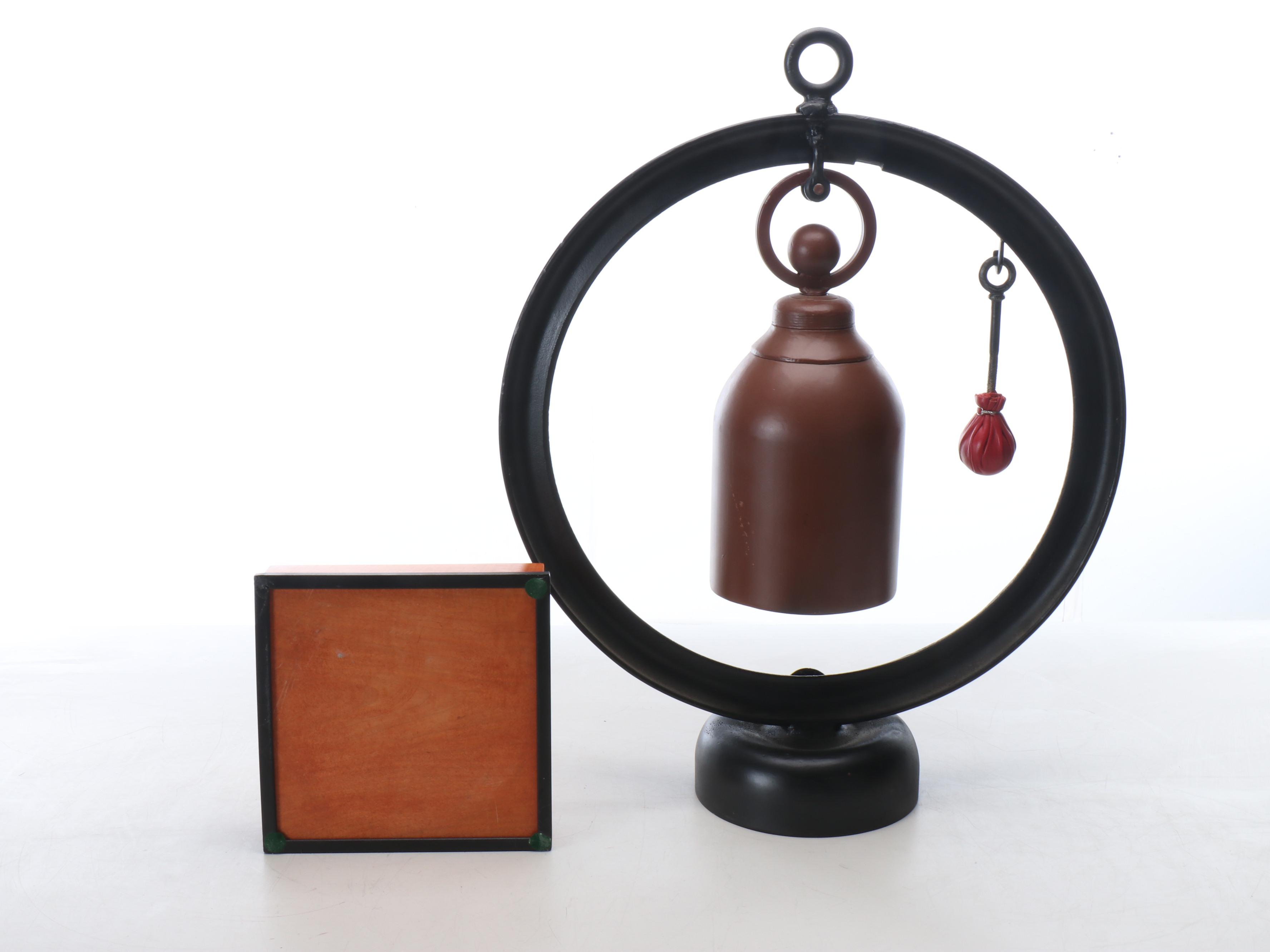 Asian Cast Iron Meditation Gong Bell on Wrought Iron Stand