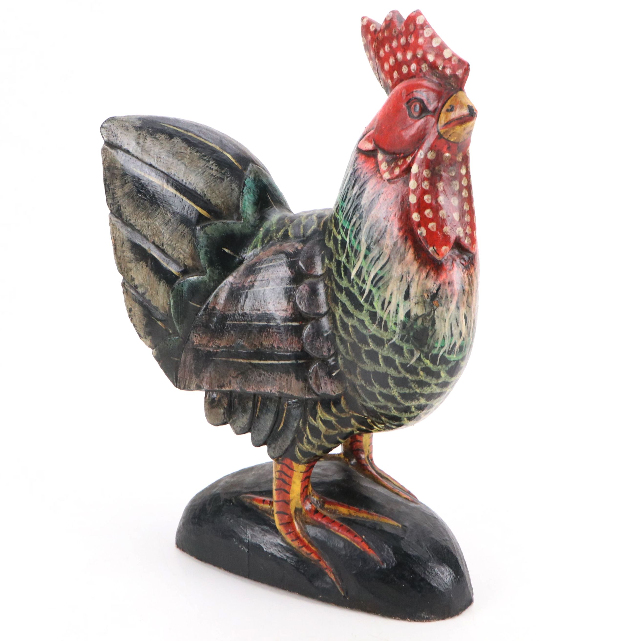 Polychrome Wooden Rooster