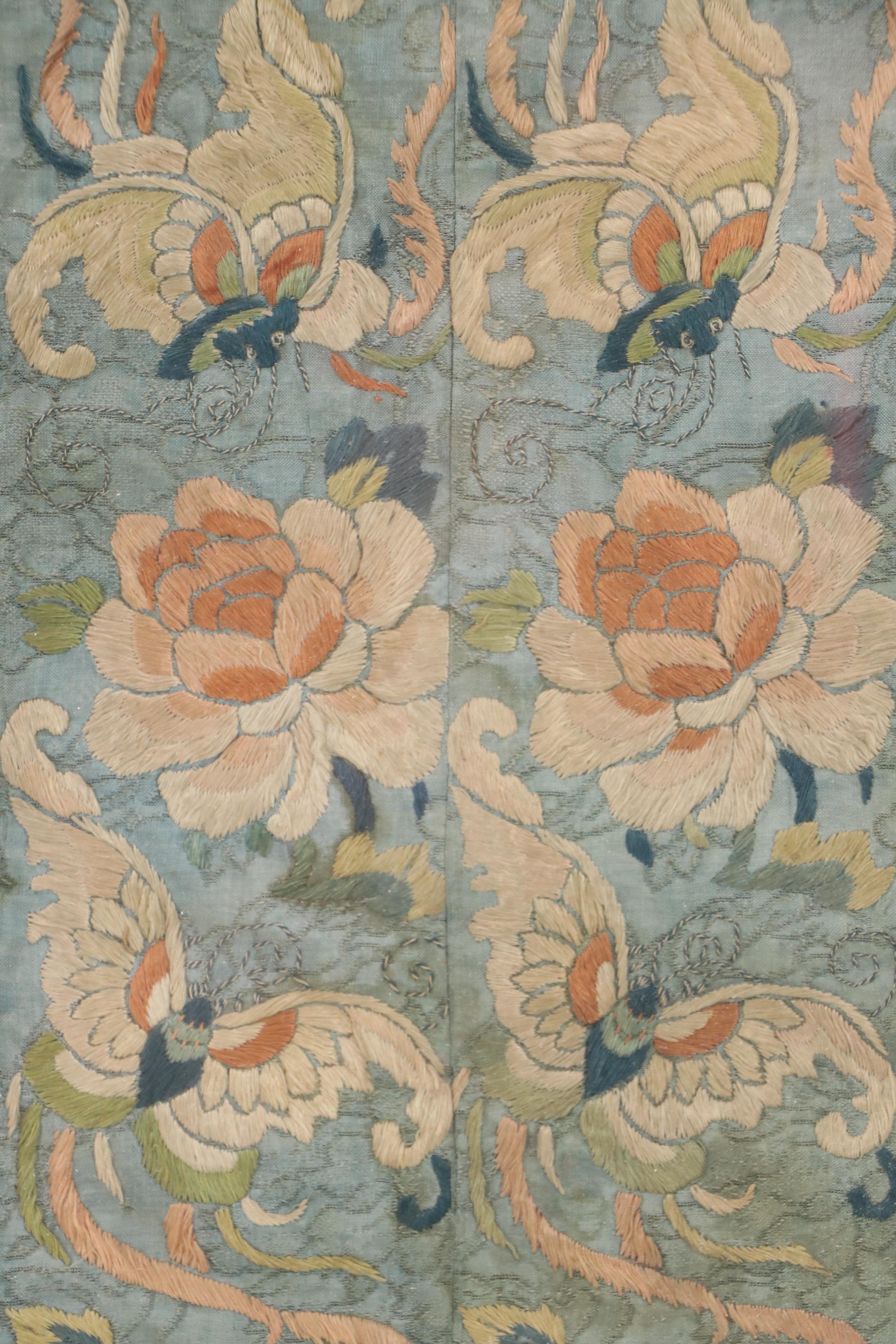 Chinese School Textile Embroidery Panels with Floral Motifs