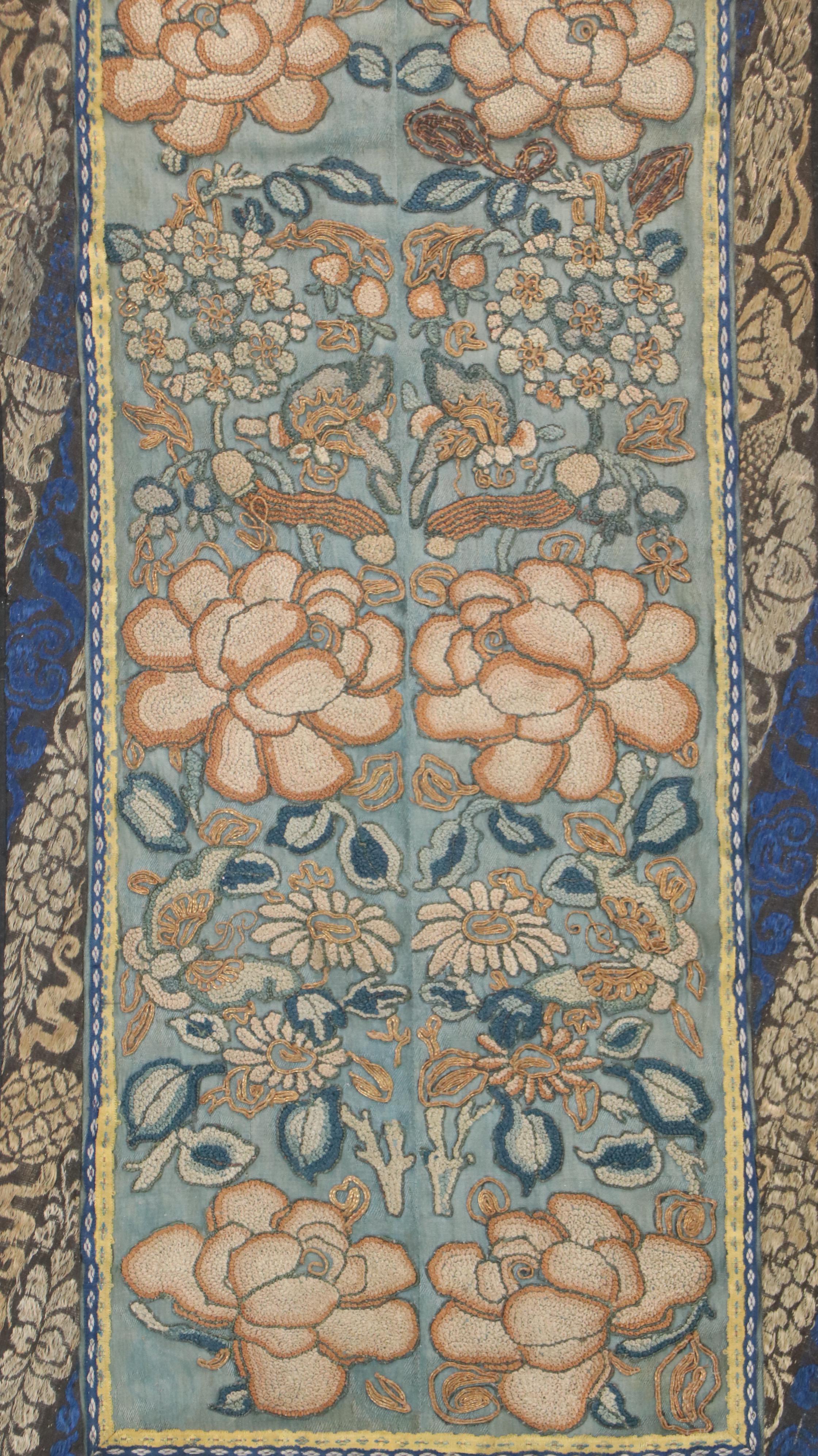 Chinese School Textile Embroidery Panels with Floral Motifs