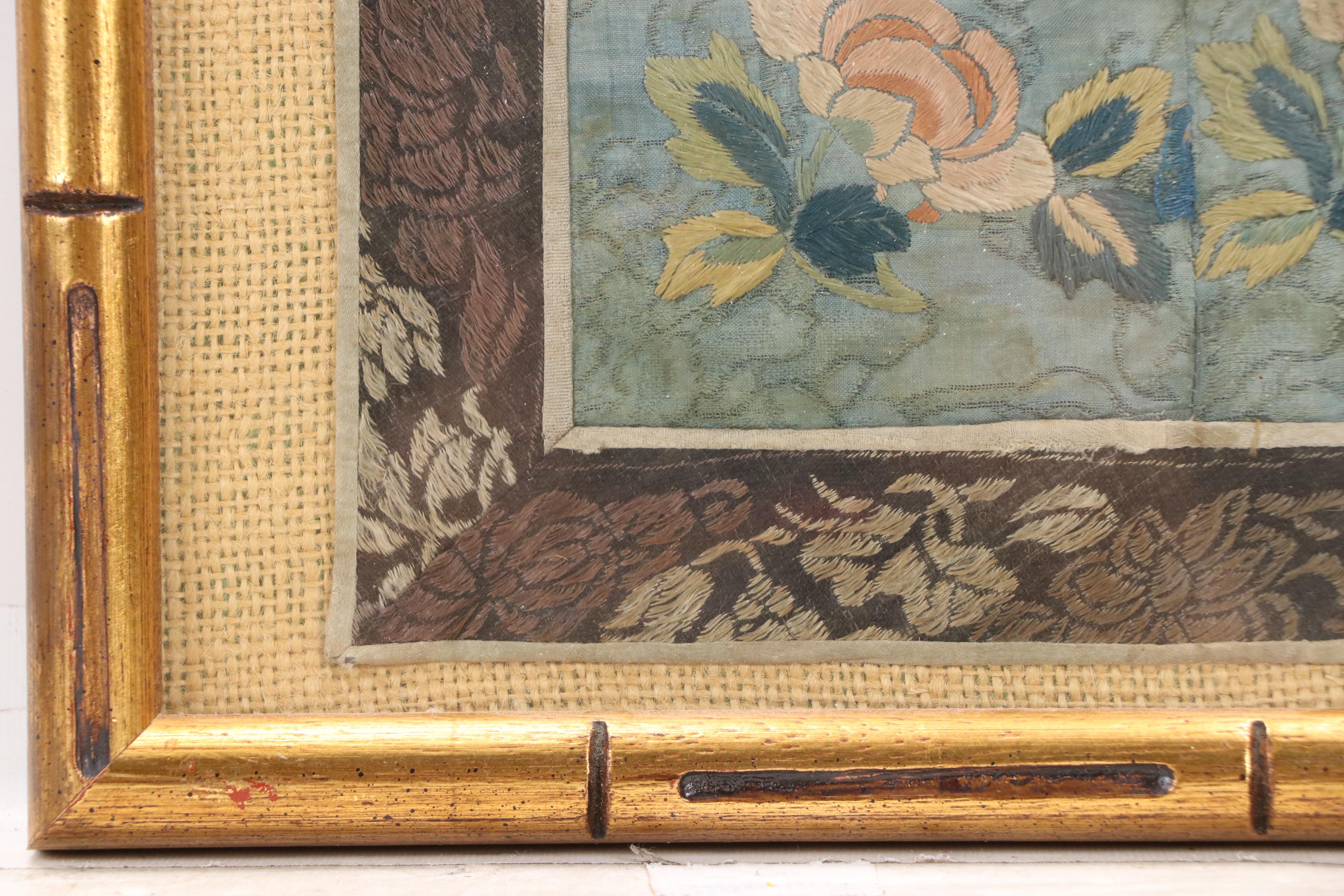 Chinese School Textile Embroidery Panels with Floral Motifs