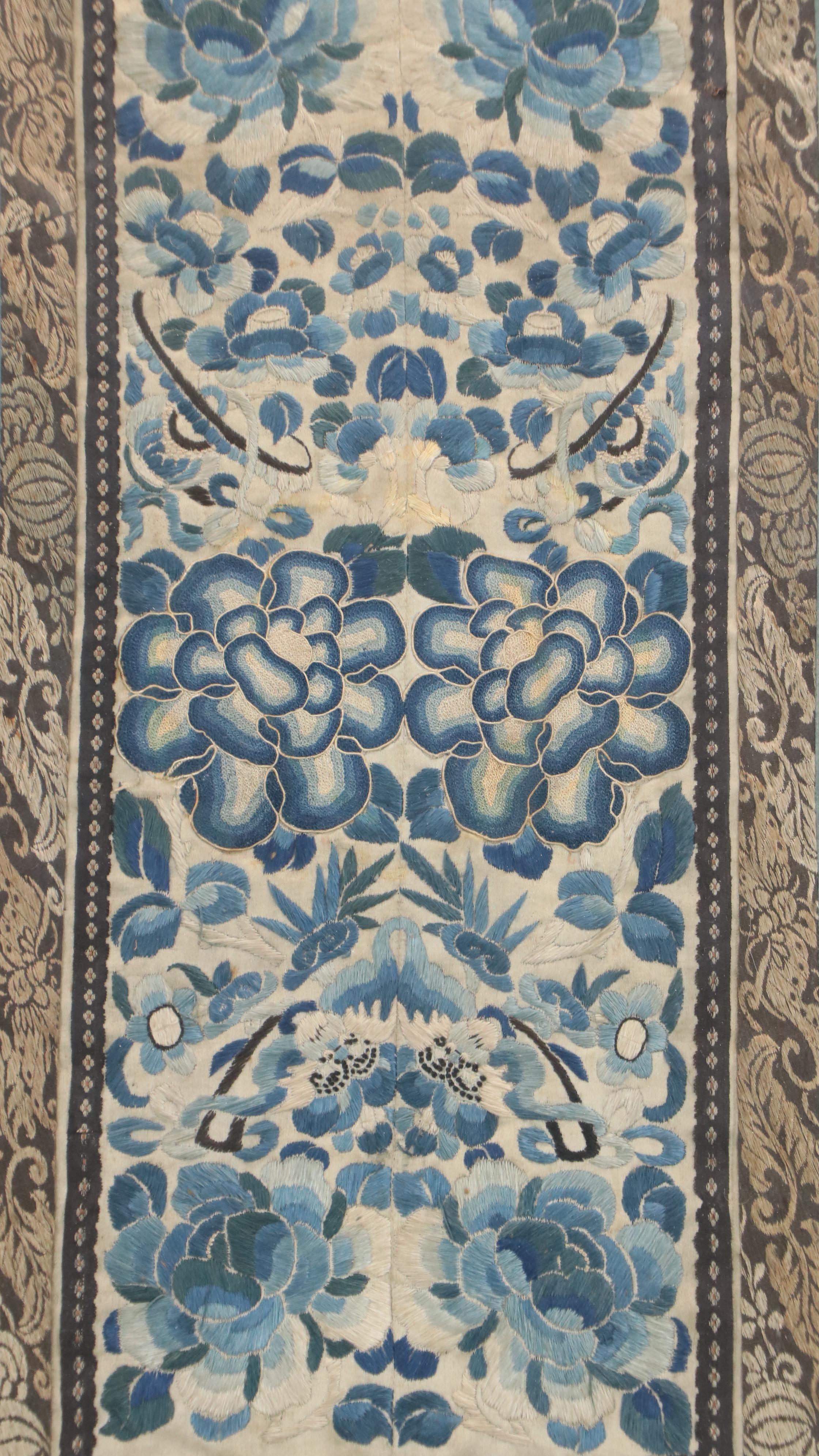 Chinese School Textile Embroidery Panels with Floral Motifs