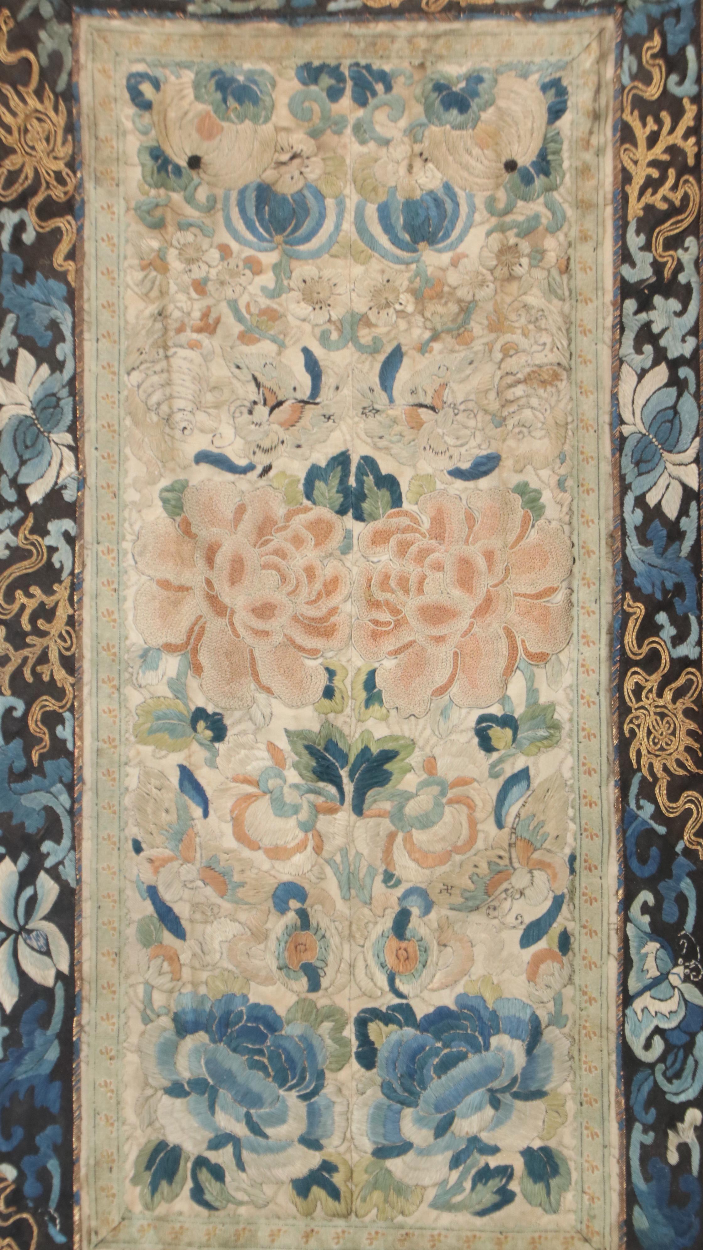 Chinese School Textile Embroidery Panels with Floral Motifs