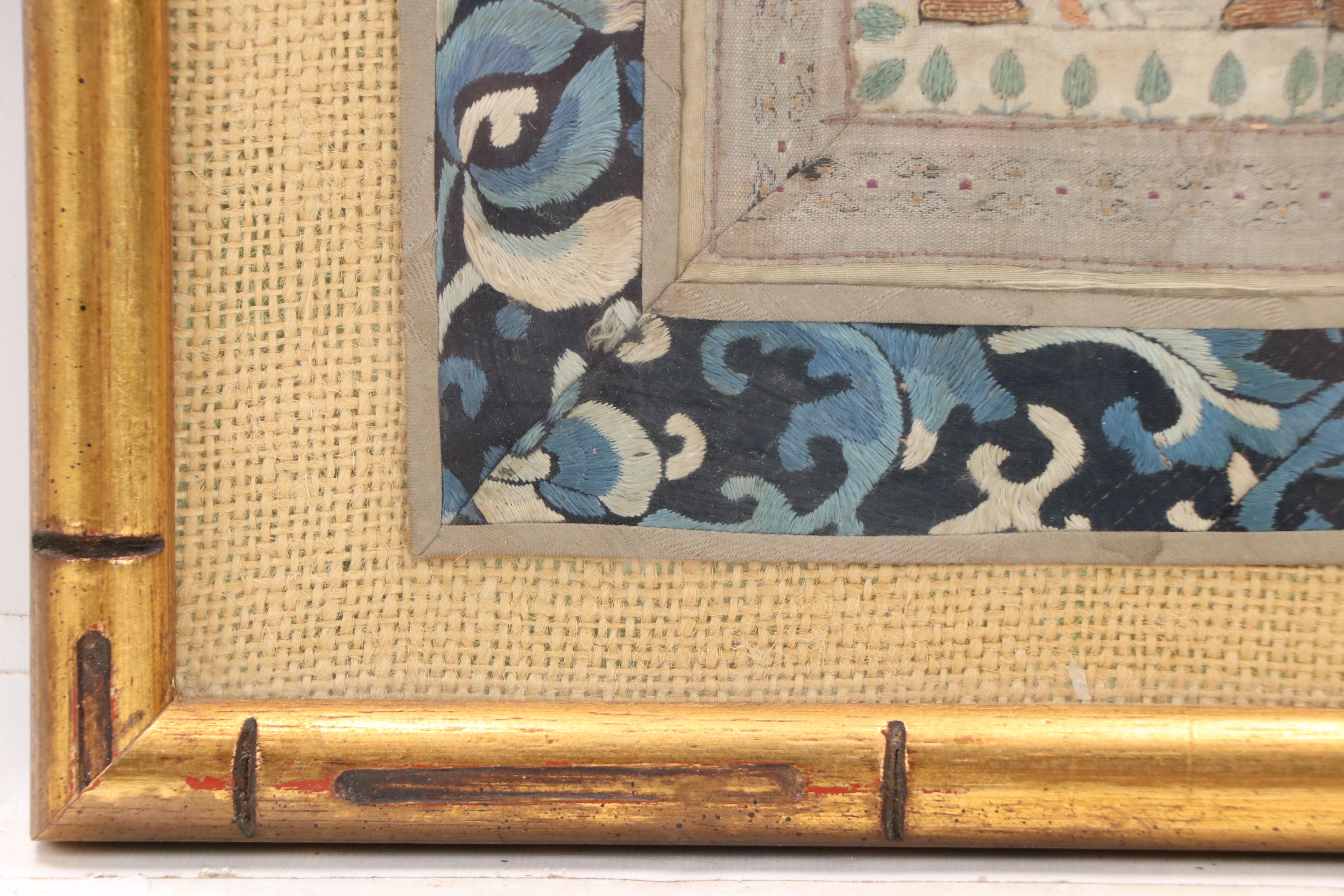 Chinese School Textile Embroidery Panels with Floral Motifs