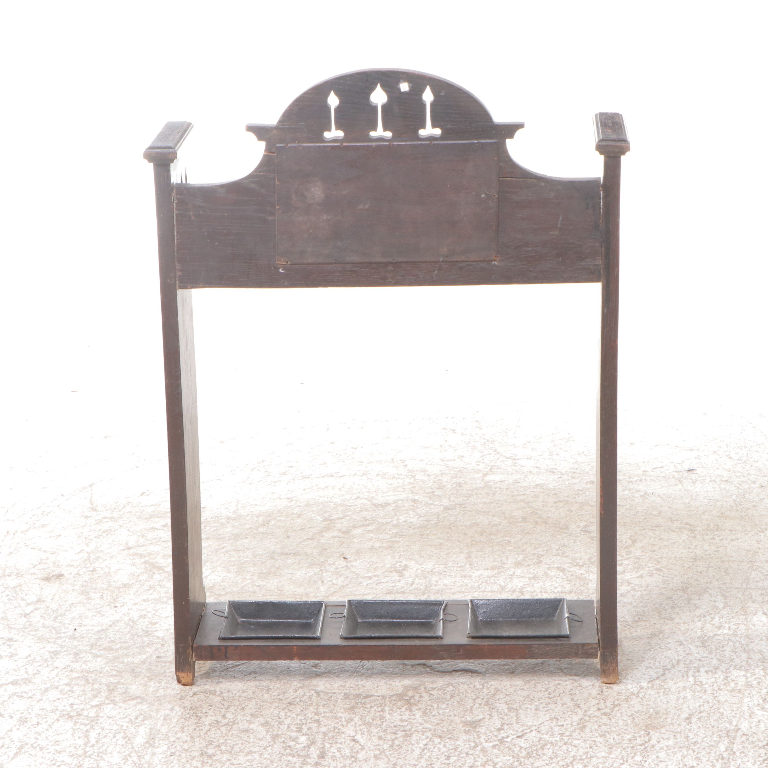 Spanish Revival Style Dark Wood and Metal Umbrella Stand