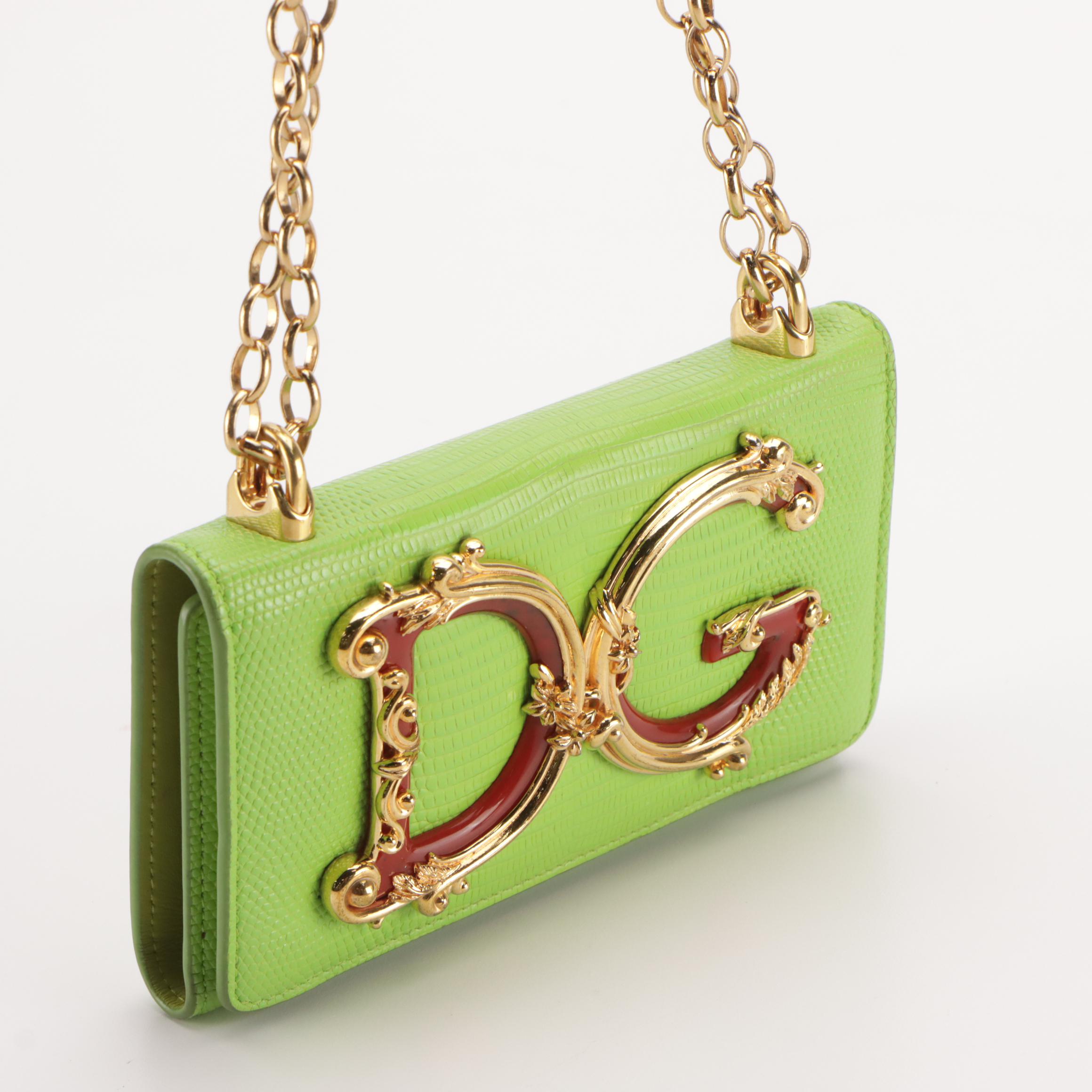 Dolce & Gabbana Lizard Embossed Leather Phone Case/Wallet-on-Chain