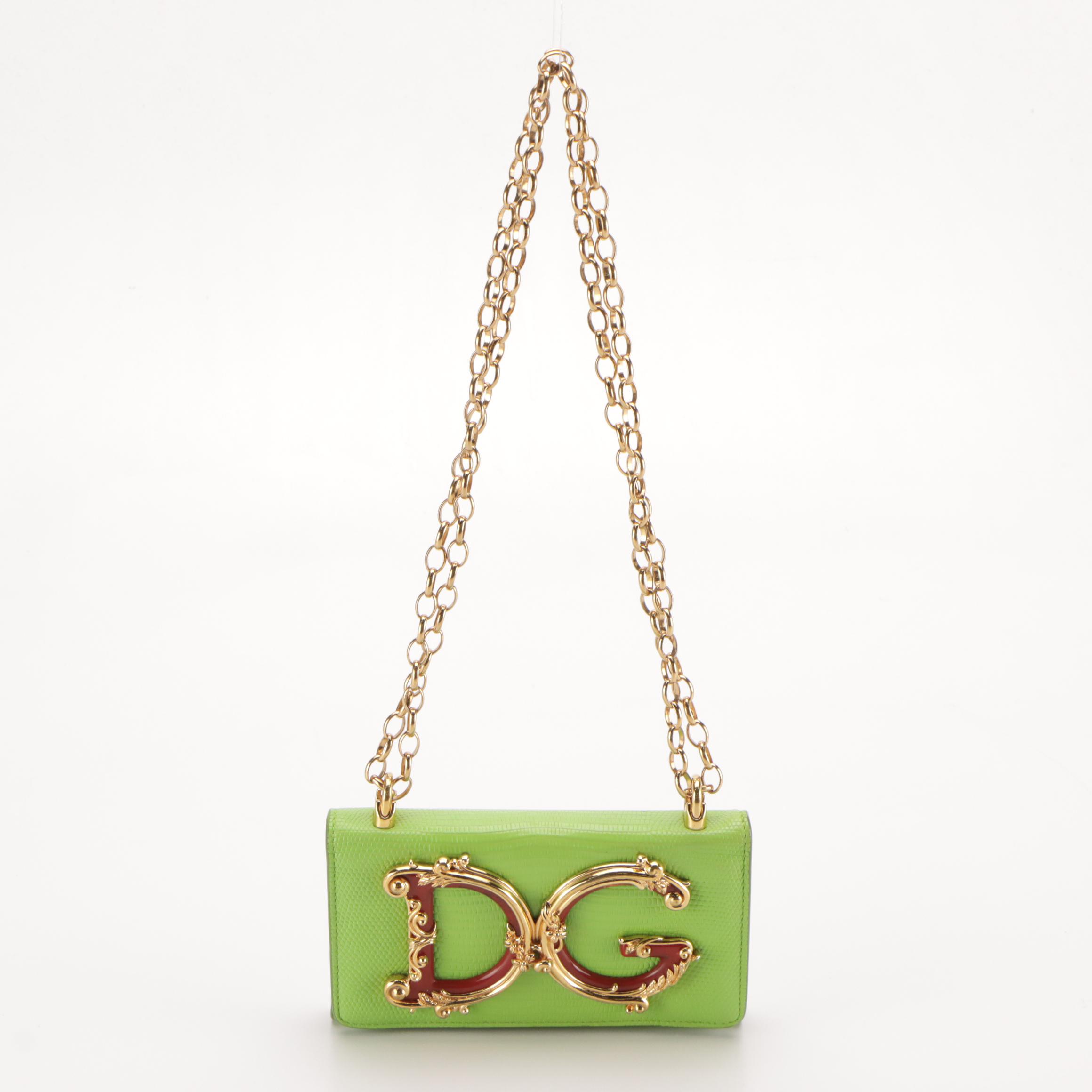 Dolce & Gabbana Lizard Embossed Leather Phone Case/Wallet-on-Chain