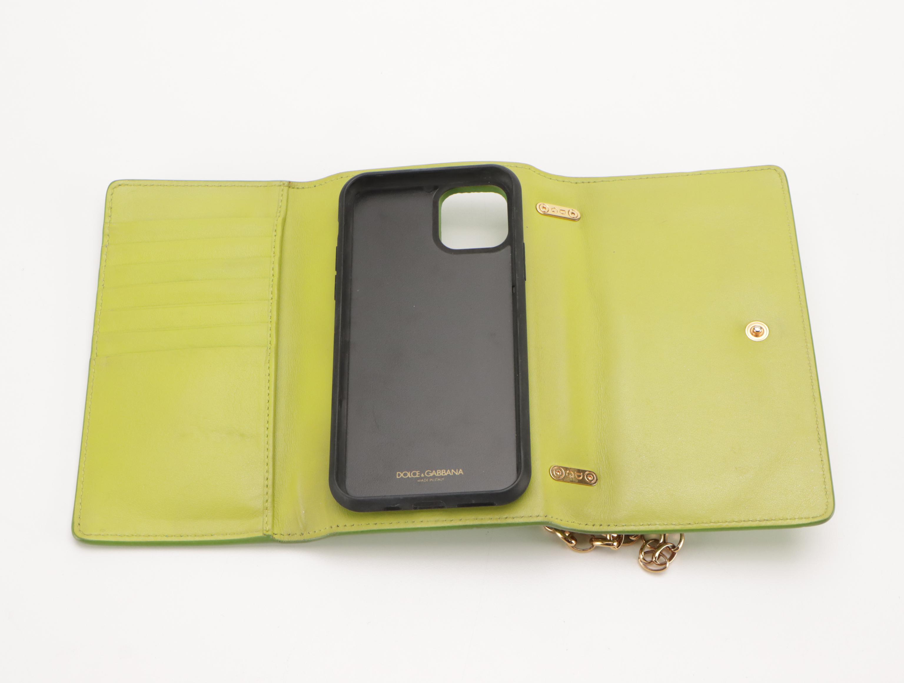 Dolce & Gabbana Lizard Embossed Leather Phone Case/Wallet-on-Chain