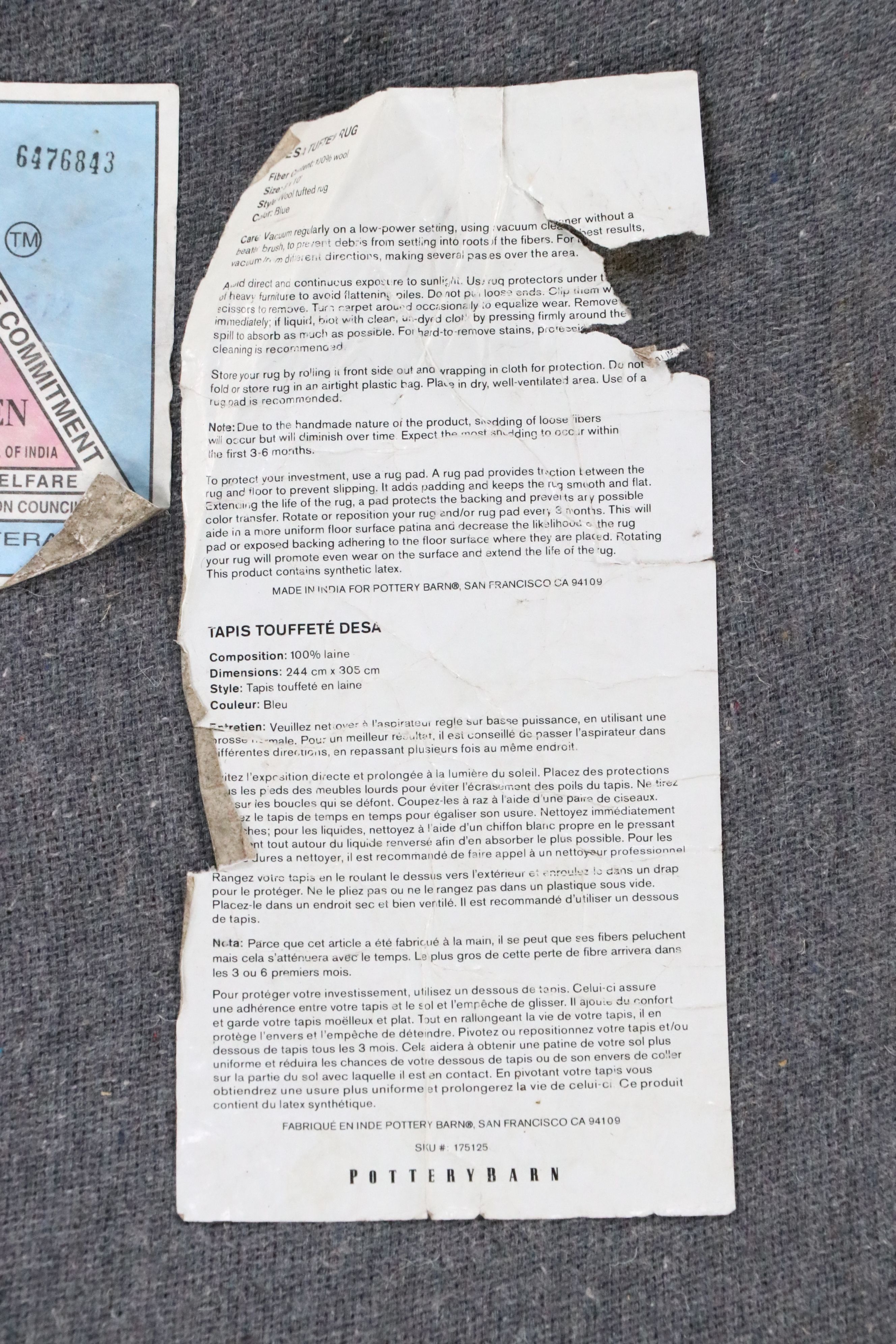 7'11 x 9'10 Hand-Tufted Pottery Barn Area Rug