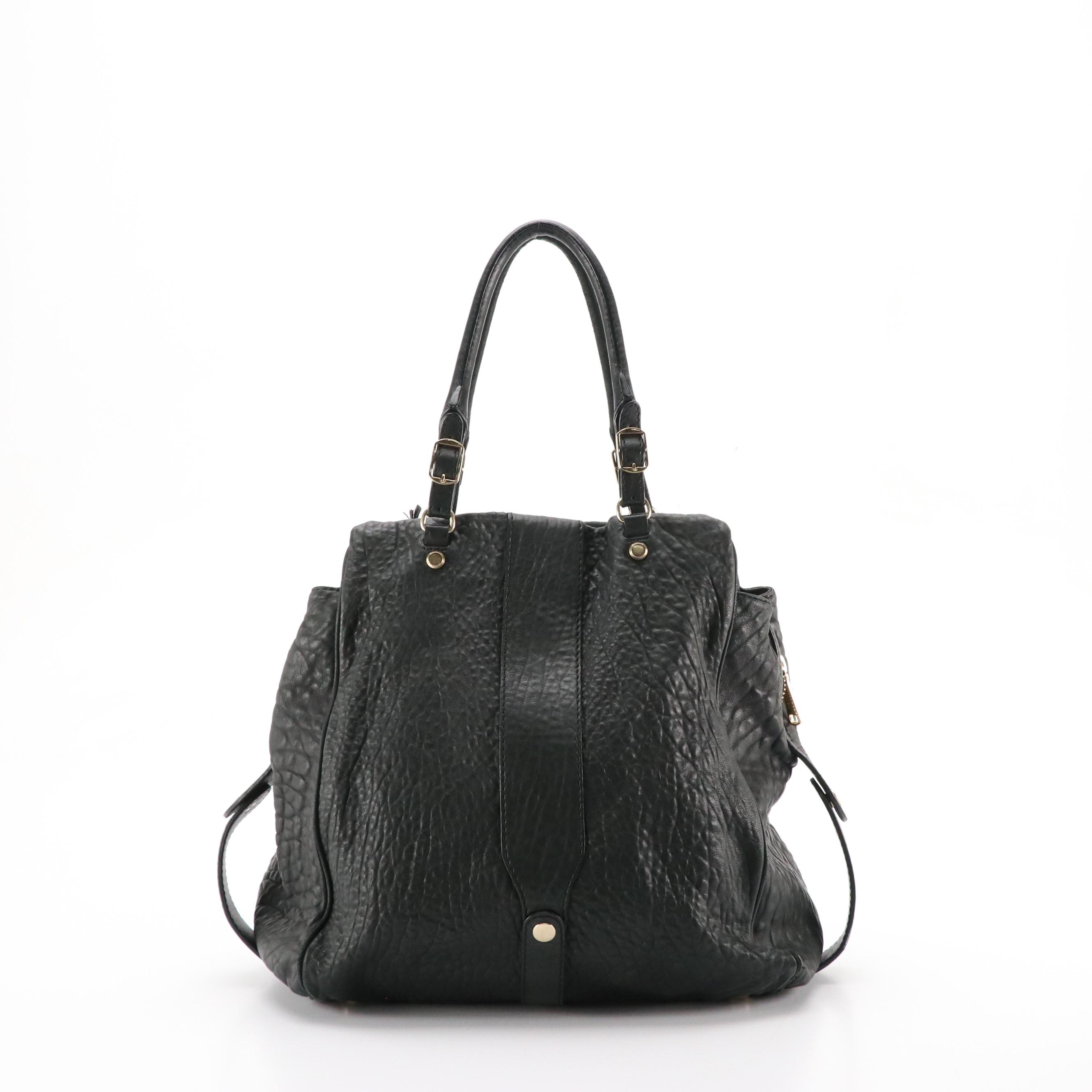 Gryson Shoulder Satchel in Black Crinkled Lambskin Leather