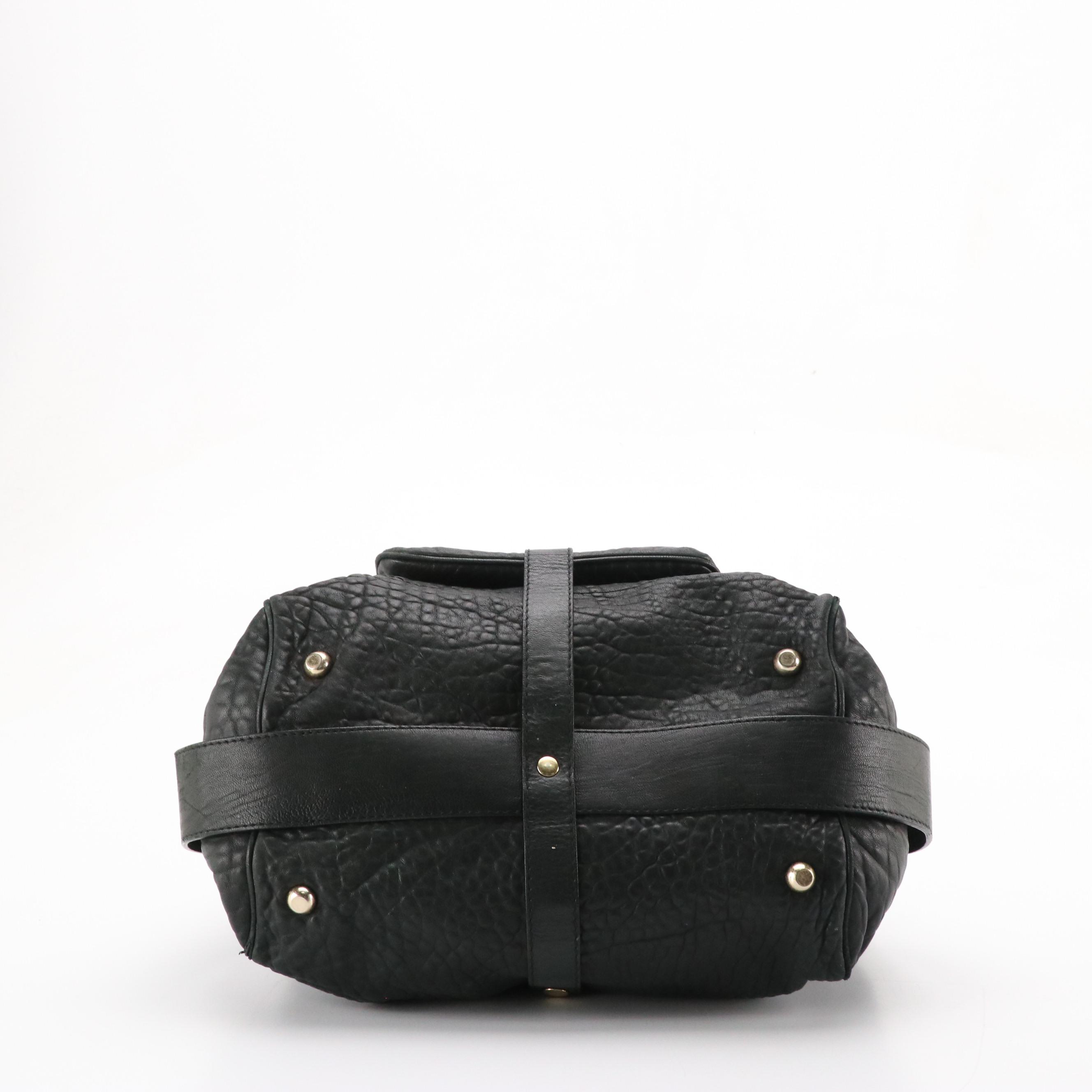 Gryson Shoulder Satchel in Black Crinkled Lambskin Leather