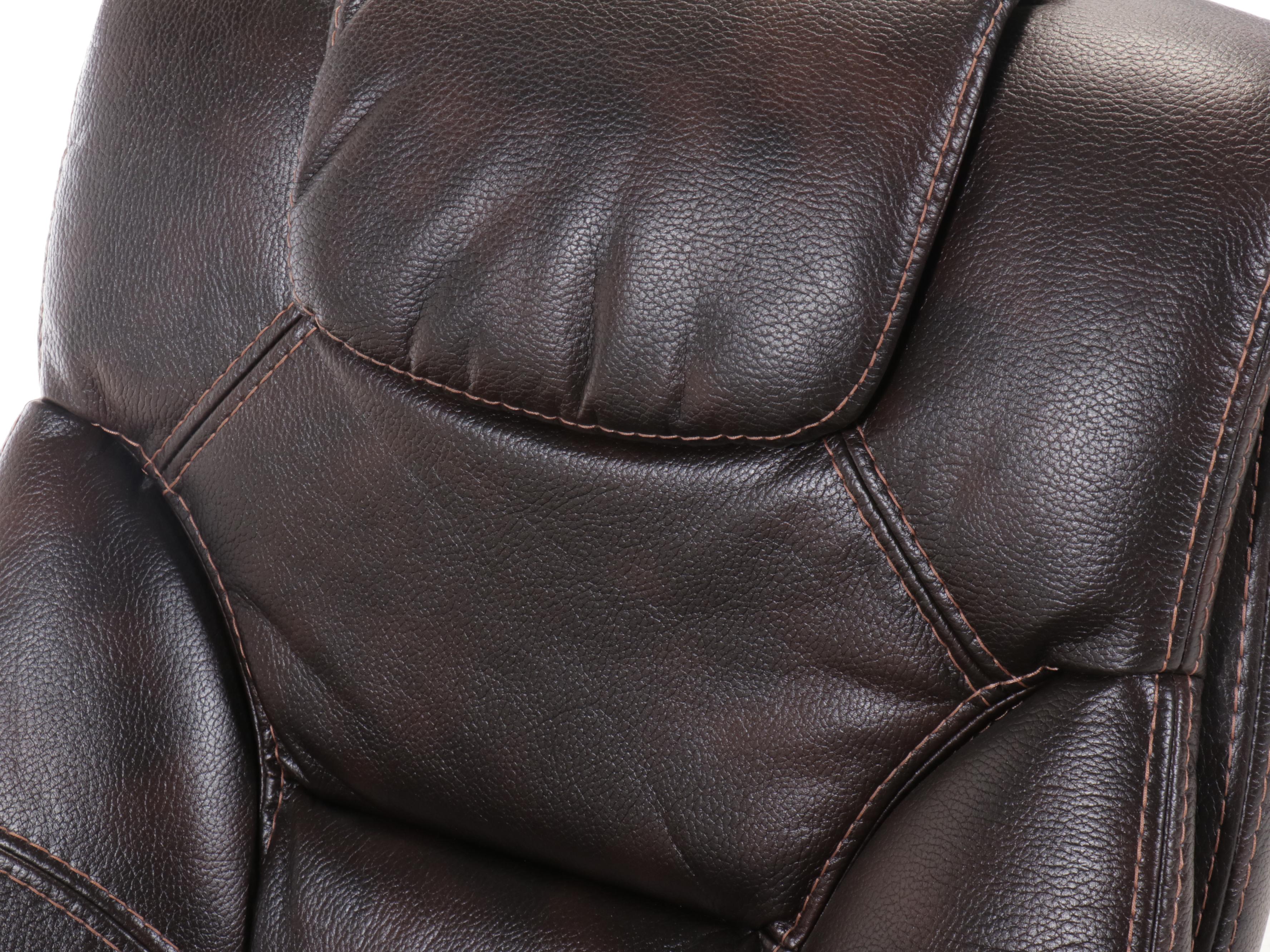 Contemporary Overstuffed Faux Leather and Wood Recliner with Ottoman