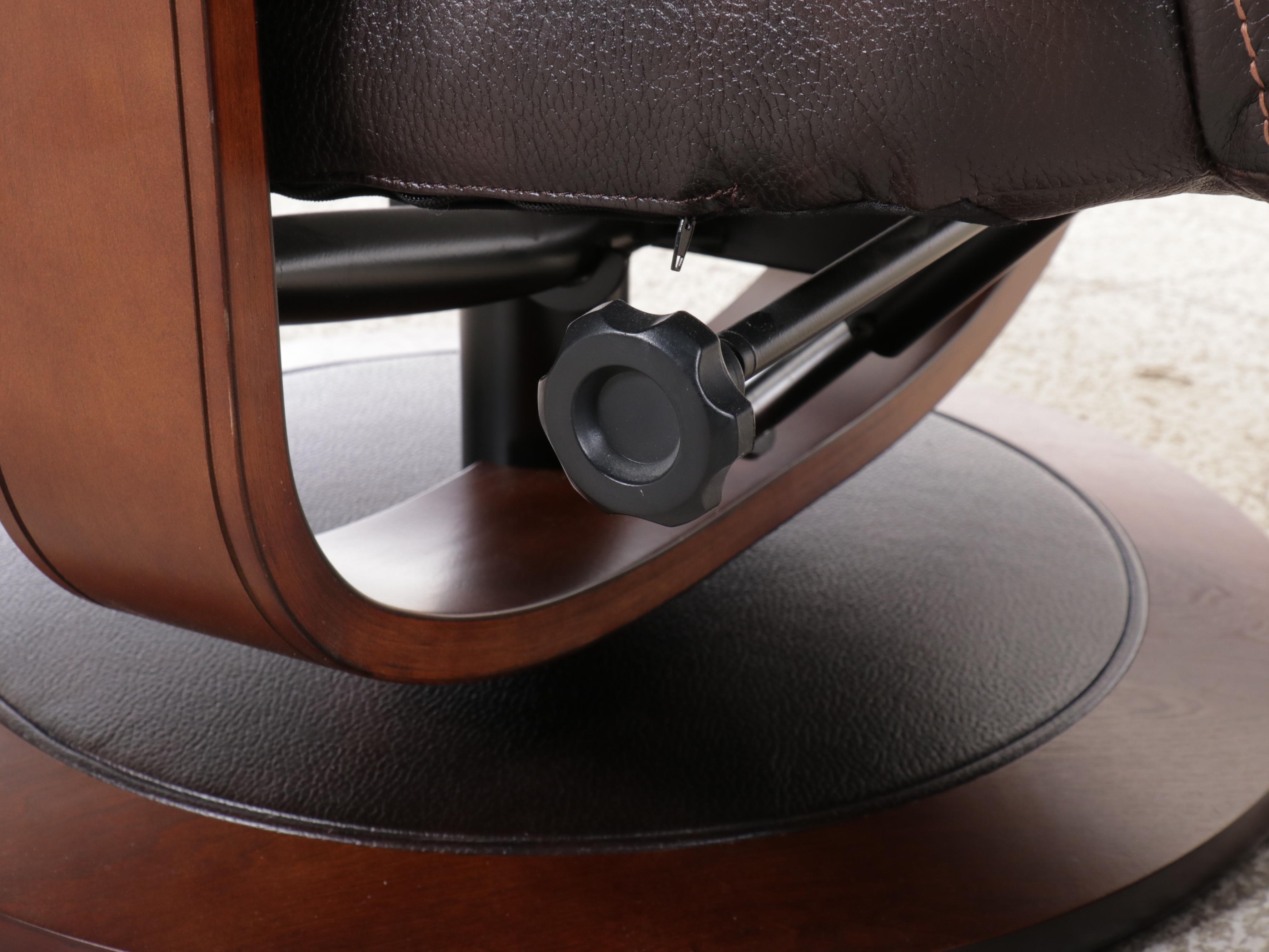 Contemporary Overstuffed Faux Leather and Wood Recliner with Ottoman