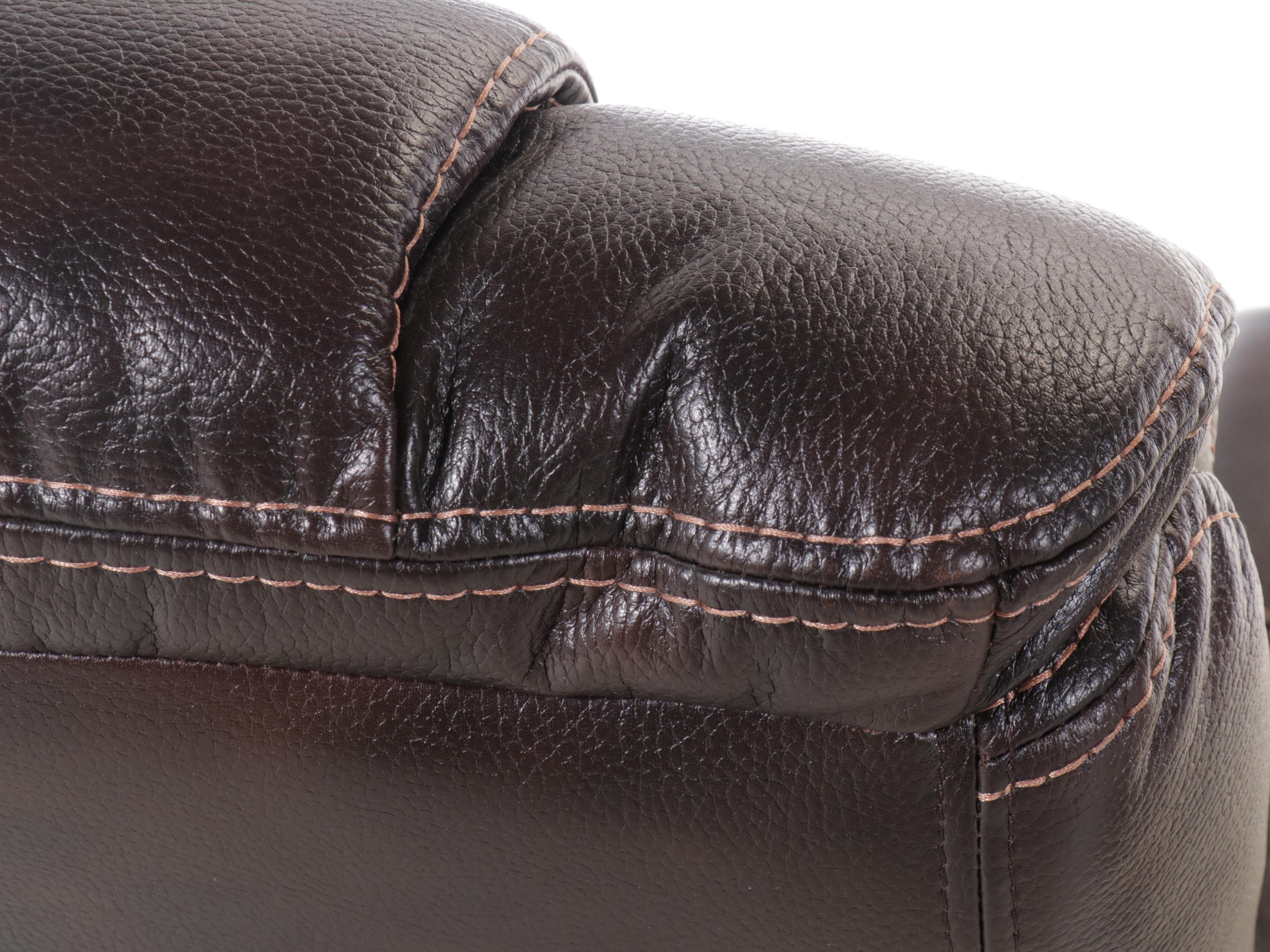 Contemporary Overstuffed Faux Leather and Wood Recliner with Ottoman