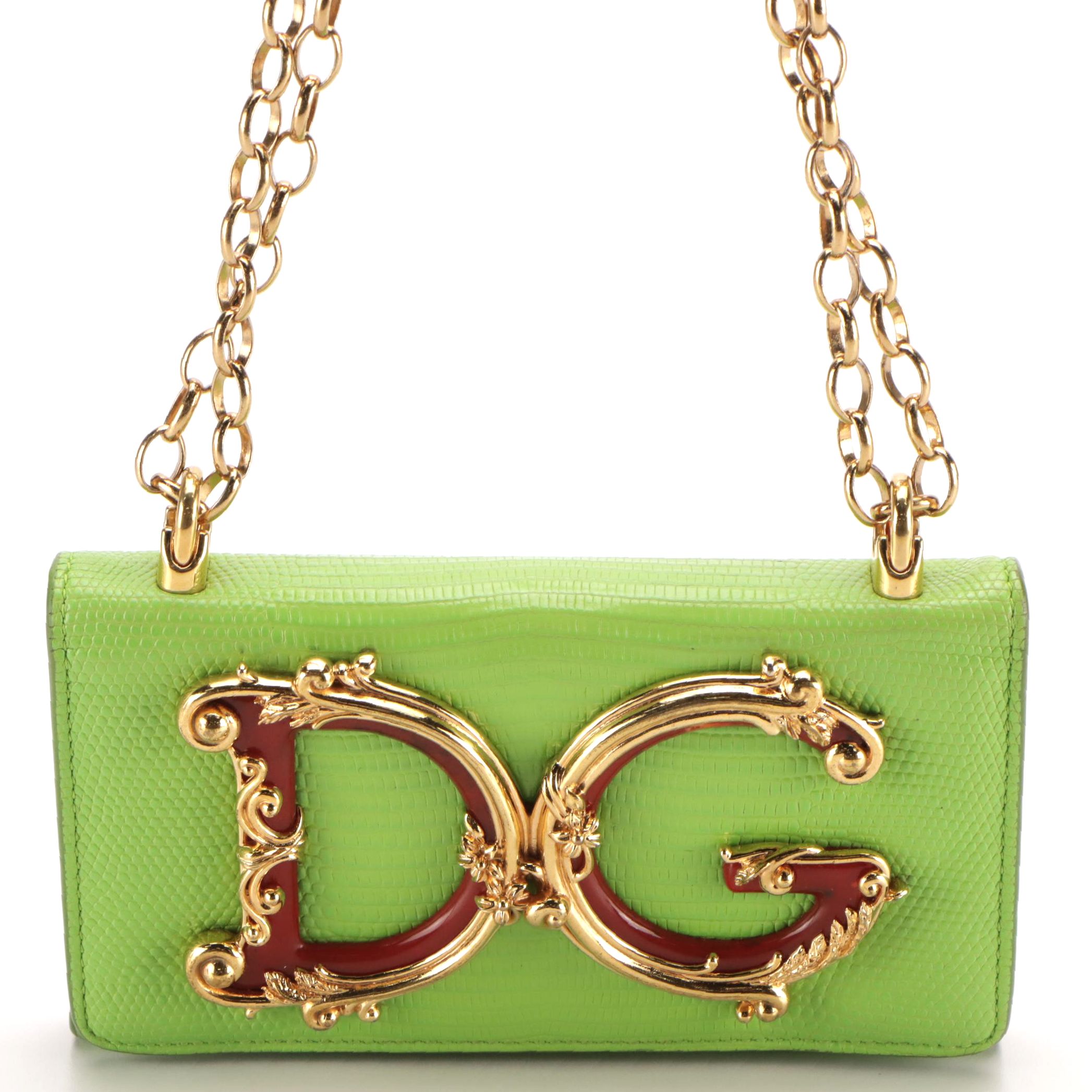 Dolce & Gabbana Lizard Embossed Leather Phone Case/Wallet-on-Chain